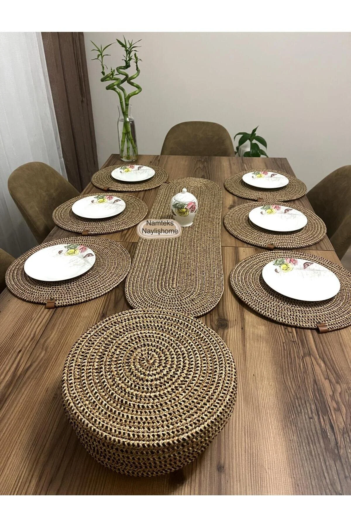 رانر و زیر بشقابی مجموعه خدمات JUTE AMERICAN SERVICE RUNNER SUPLA TABLE DRAWING غذا Namteks