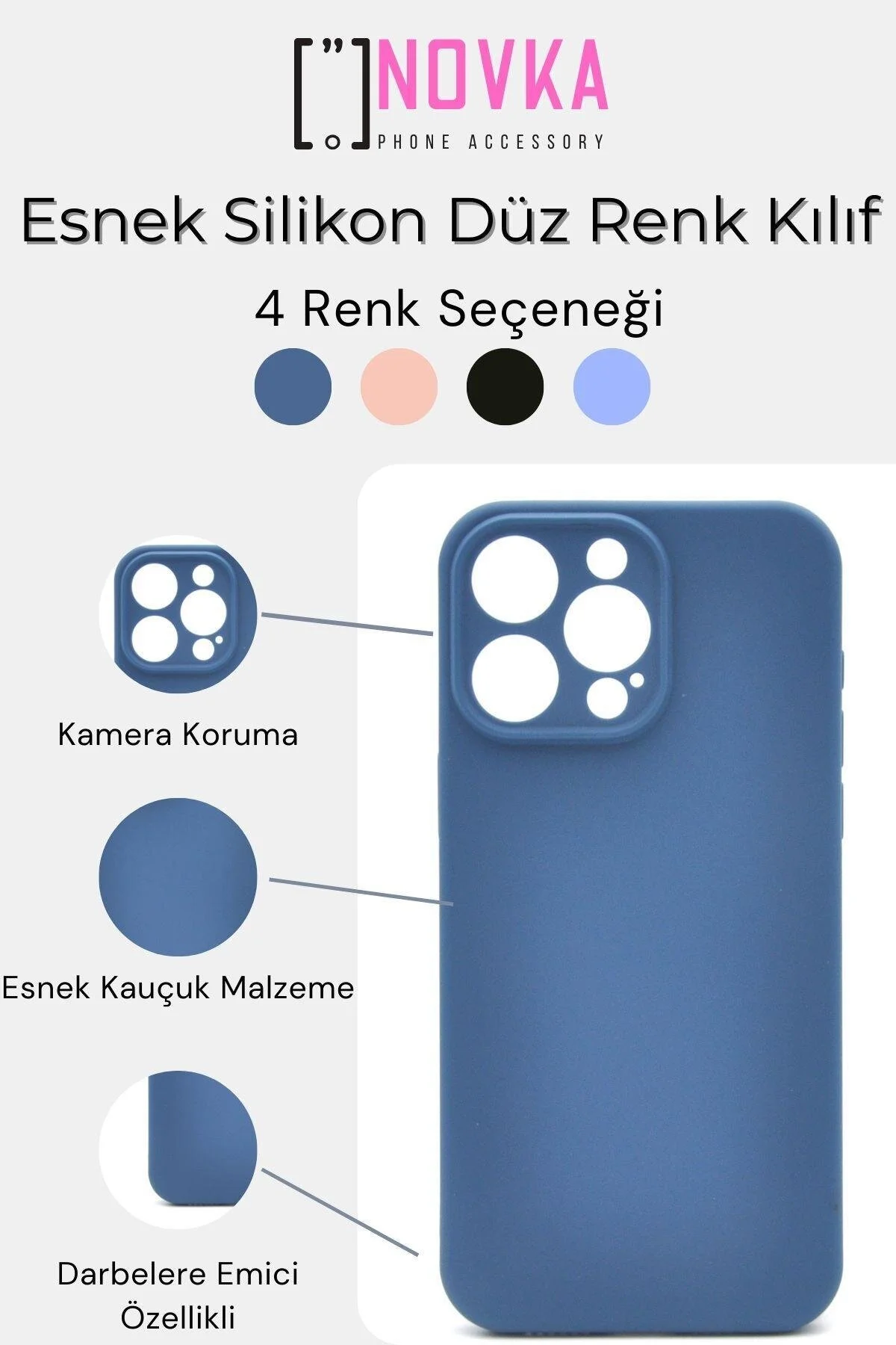 کاور و قاب سیلیکونی نرم انعطاف‌پذیر جامد سازگار با آیفون 11 آبی نیلی لاستیکی NOVKA Phone Accessories