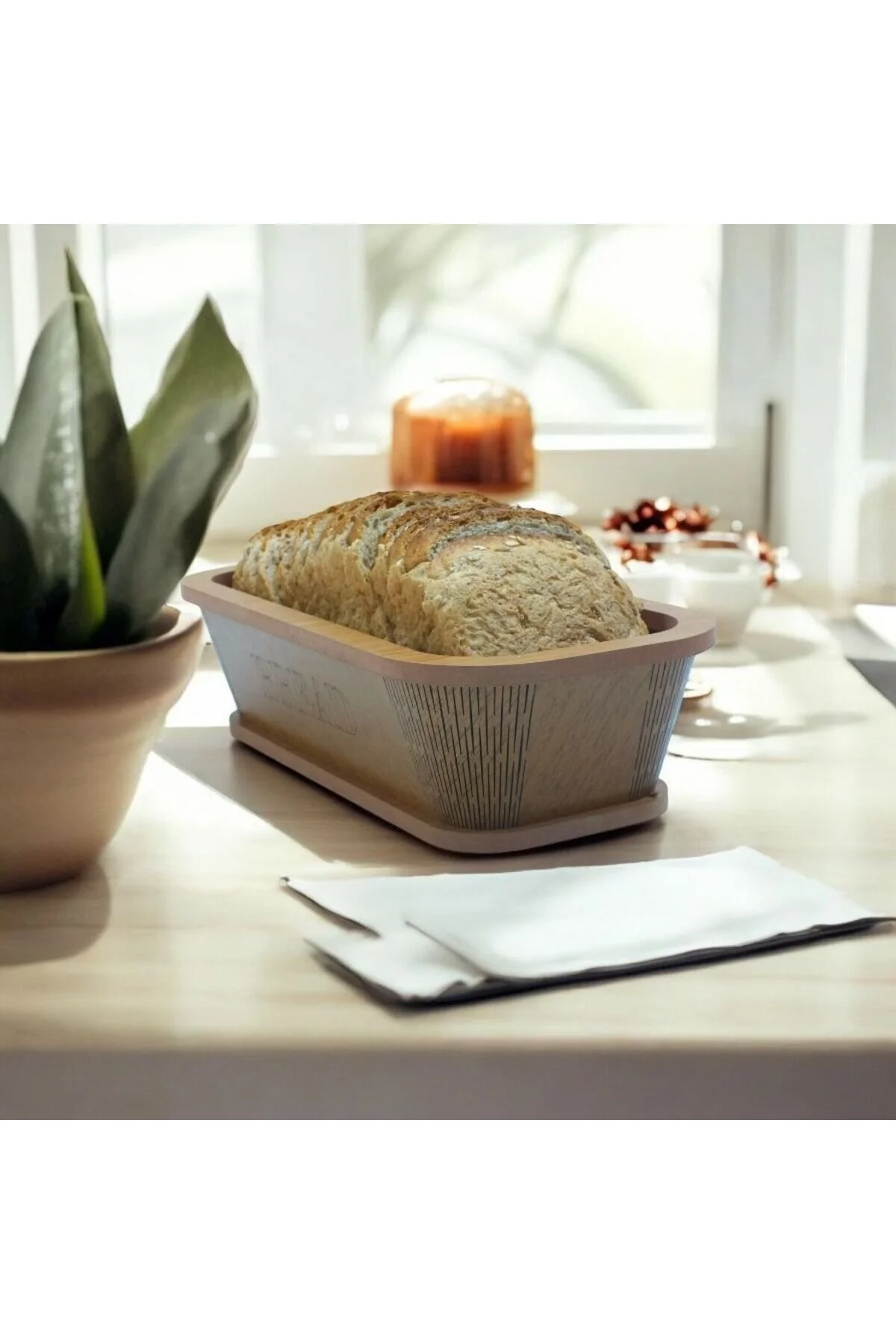 جعبه و سبد نان مستطیل چوبی اورجینال Süper Home