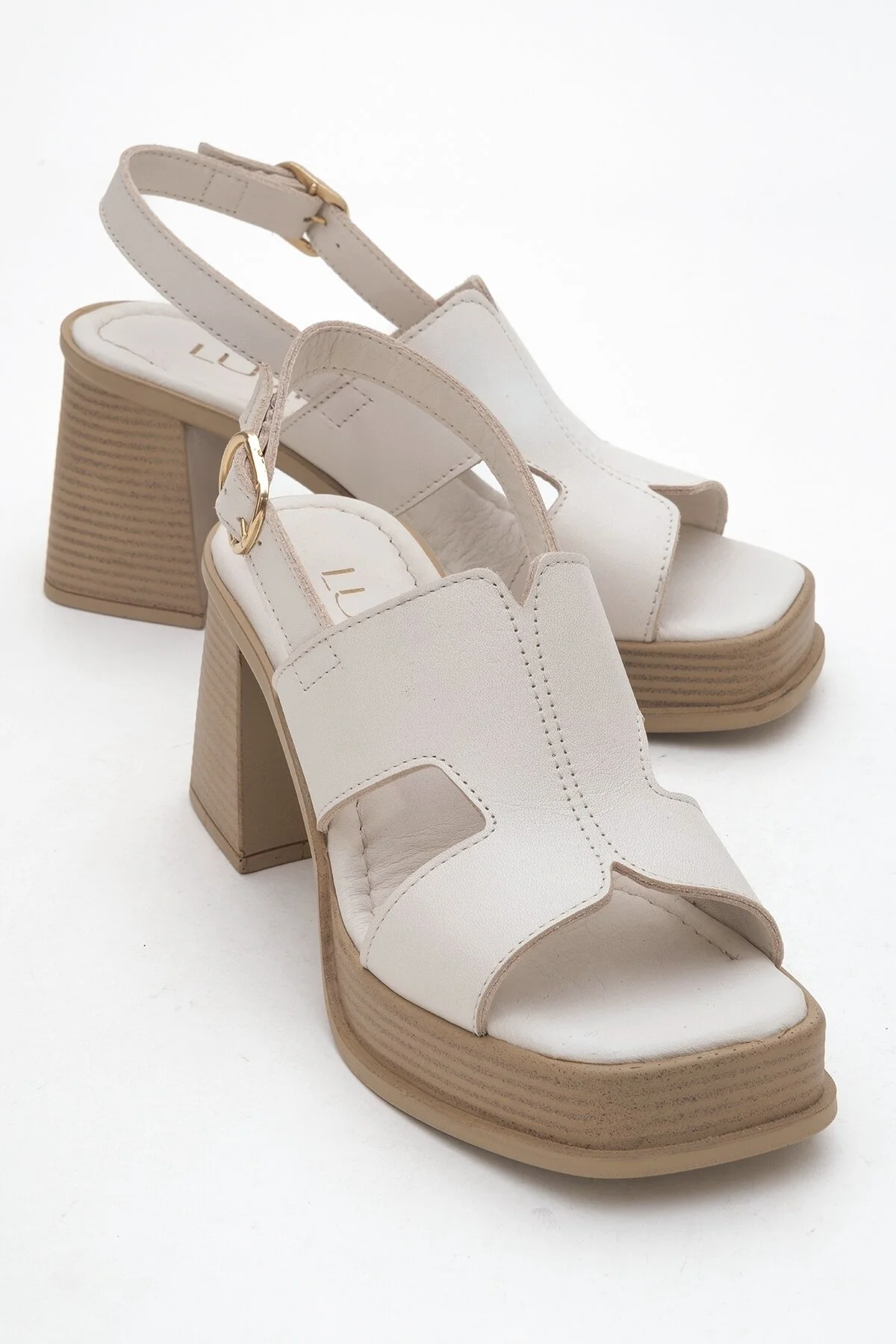 صندل زنانه پوست های پاشنه بلند چرمی سفید luvishoes