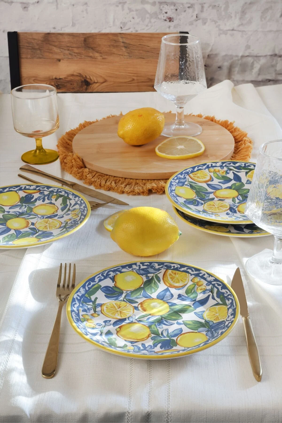 بشقاب صفحه کیک EGE LEMON GLOW 20 سانتی متر 4 قطعه 22637 Keramika
