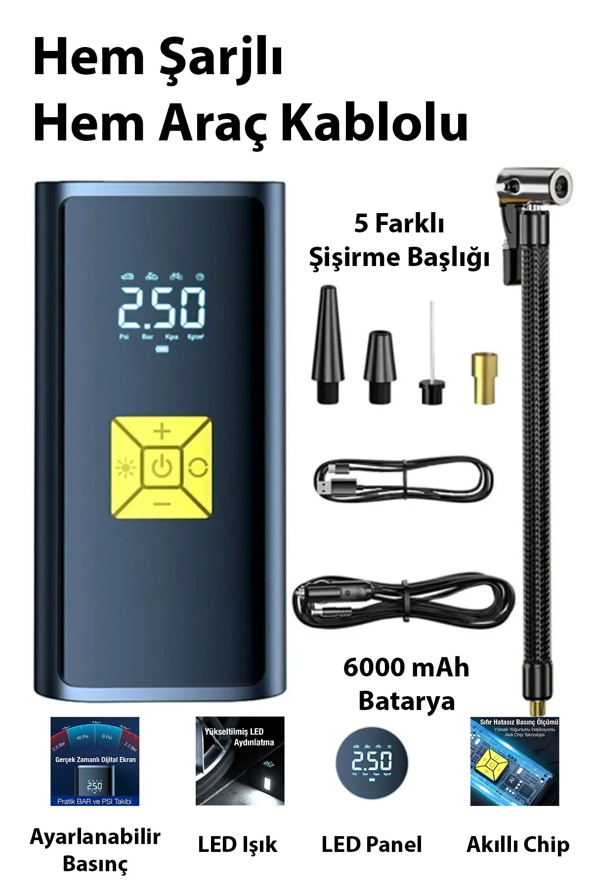 کمپرسور خودرو ST 9620B پمپ باد لاستیک قابل حمل LED چراغدار مشکی Ally