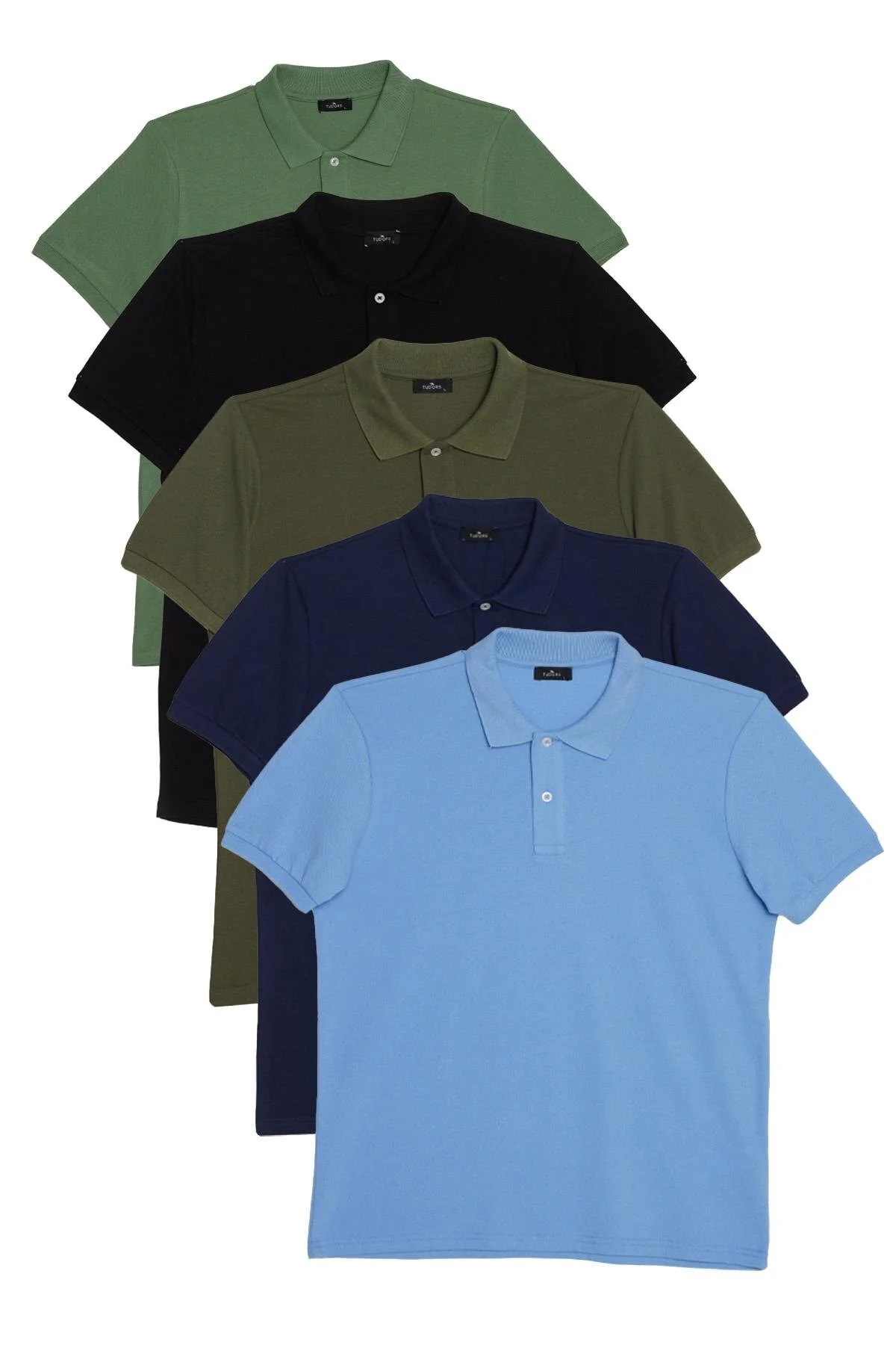 تی شرت یقه پولو مردانه مردان 5 بسته سیاه و سفید آب سبز KOYU LACIVERT SLIM FIT پنبه ای صاف PIKE POLO YAKA Tudors