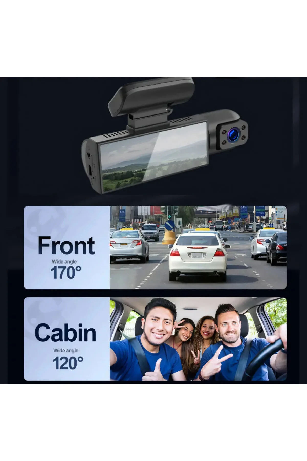 دوربین داشبورد ویدیوی HD 1080P DASH CAM 3 16 اینچی وای فای با لنز دوگانه M8 KAZEMTECH