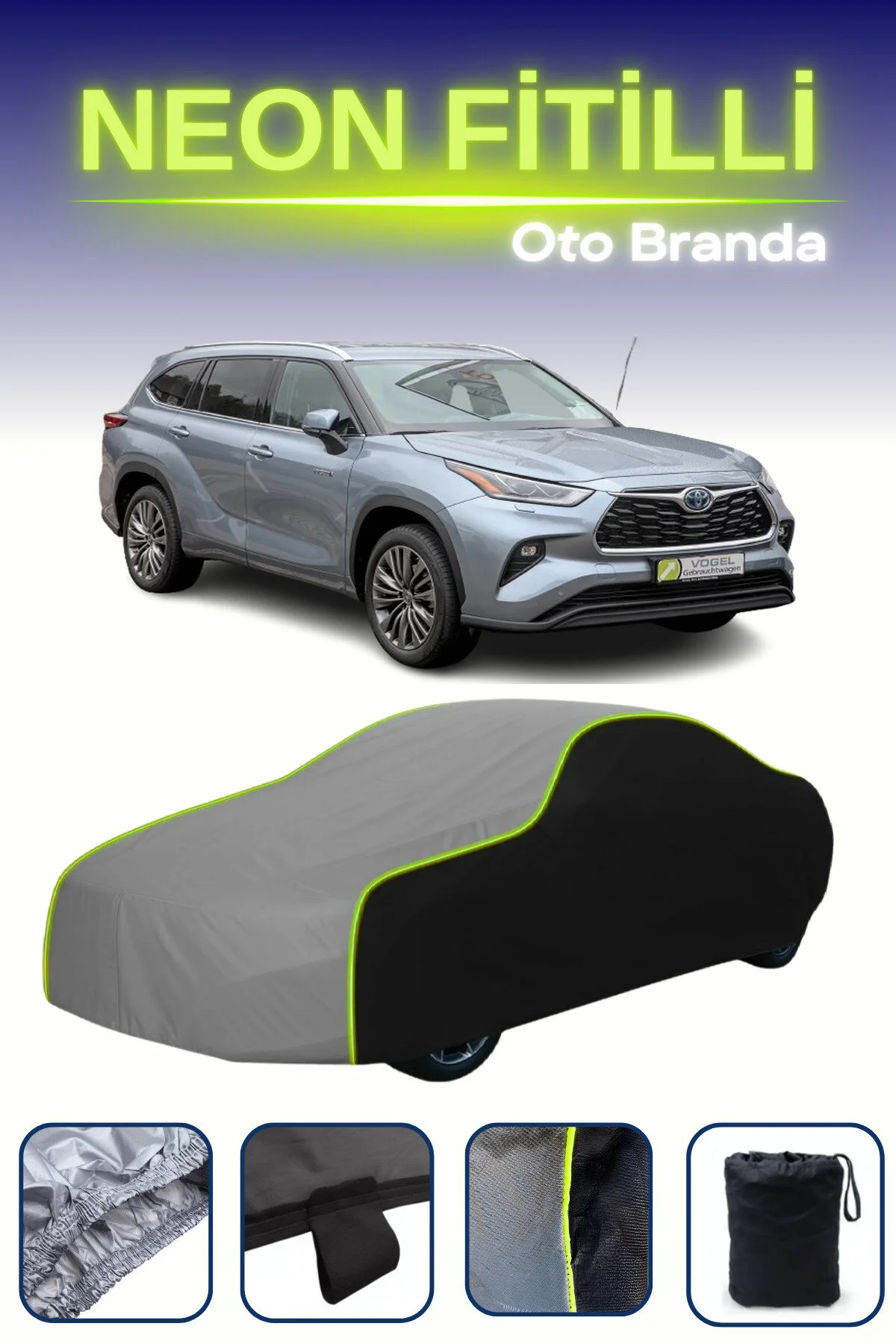 چادر خودرو مشکی خاکستری TOYOTA HIGHLANDER KLUGER 2019 2021 روکش خودروی تویل نئون سازگار Cemku Fast
