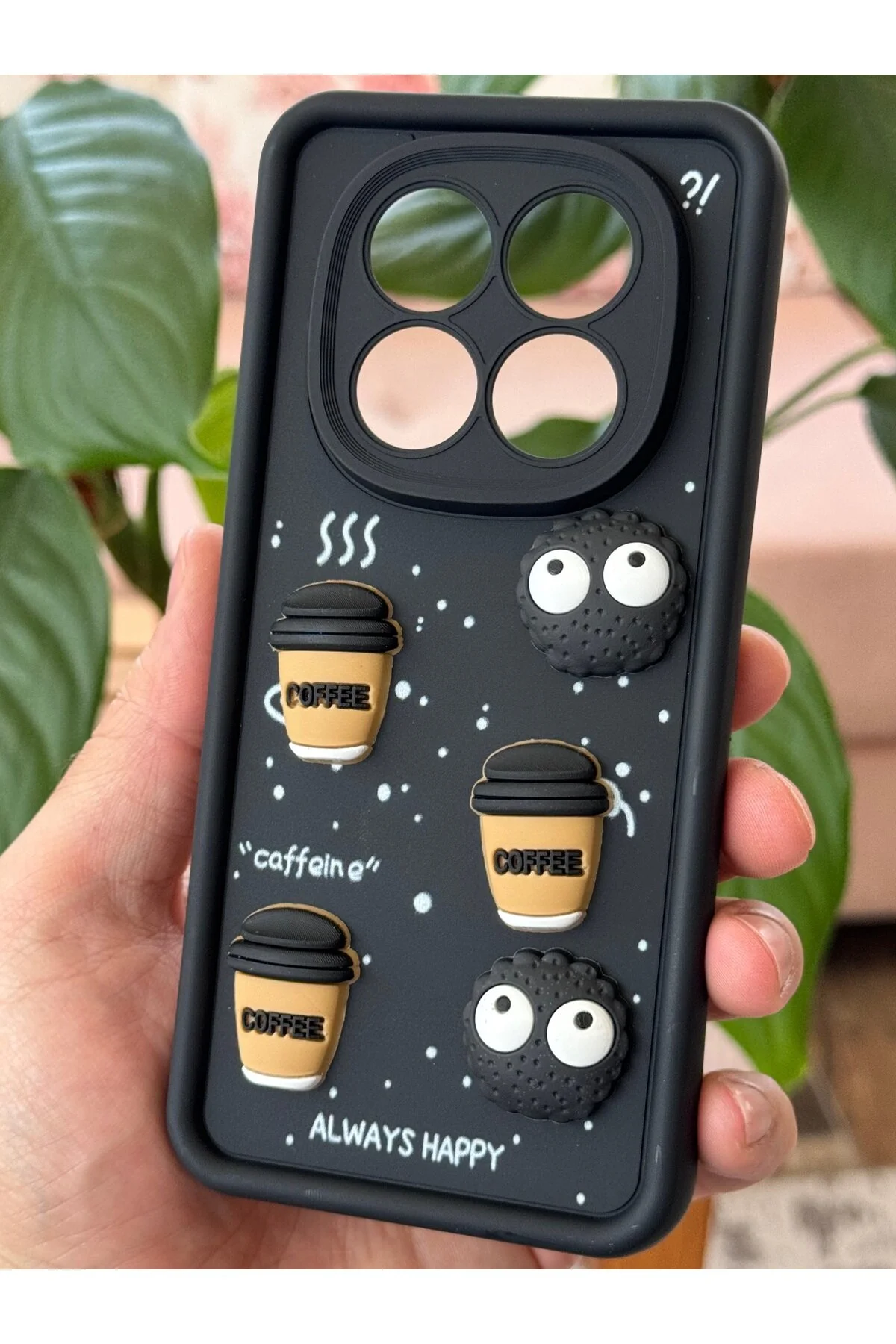 کاور و قاب محافظ دوربین شیائومی REDMI 14C با پوشش سیلیکونی نرم مشکی فیگور COFFEE COOKIE Fibaks