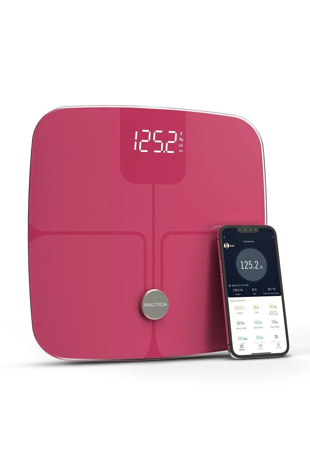 ترازو تجزیه و تحلیل بدن هوشمند بلوتوث وزن BASLE + NAUTICA 500 میلی لیتر هدیه ترموس Nautica