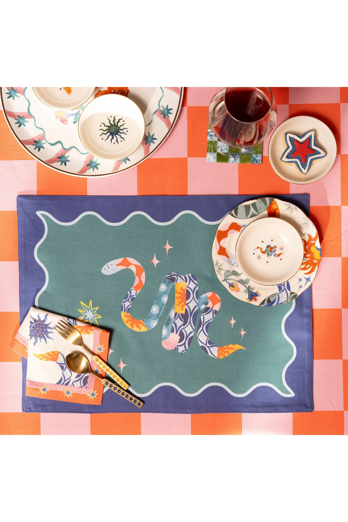 رانر و زیر بشقابی DIGITAL PRINTED COTTON AMERICAN SERVICE 35X50 سانتی متر سبز آبی Zsa Zsa Zsu