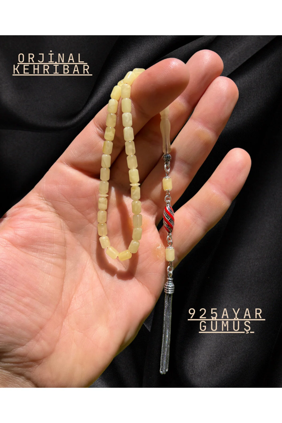 تسبیح دارای گواهینامه کهربا بالتیک طراحی تاسل نقره ای Erbab i Kehribar