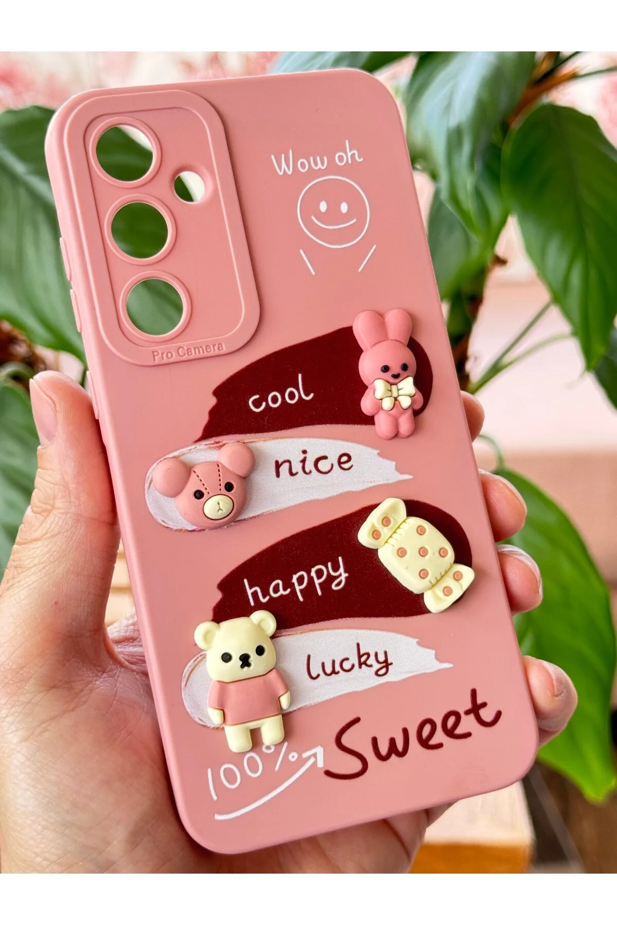کاور و قاب سازگار با گلکسی A34 طراحی محافظ دوربین طرحدار پوشش سیلیکونی نرم RABBIT PINK فیبکس Fibaks