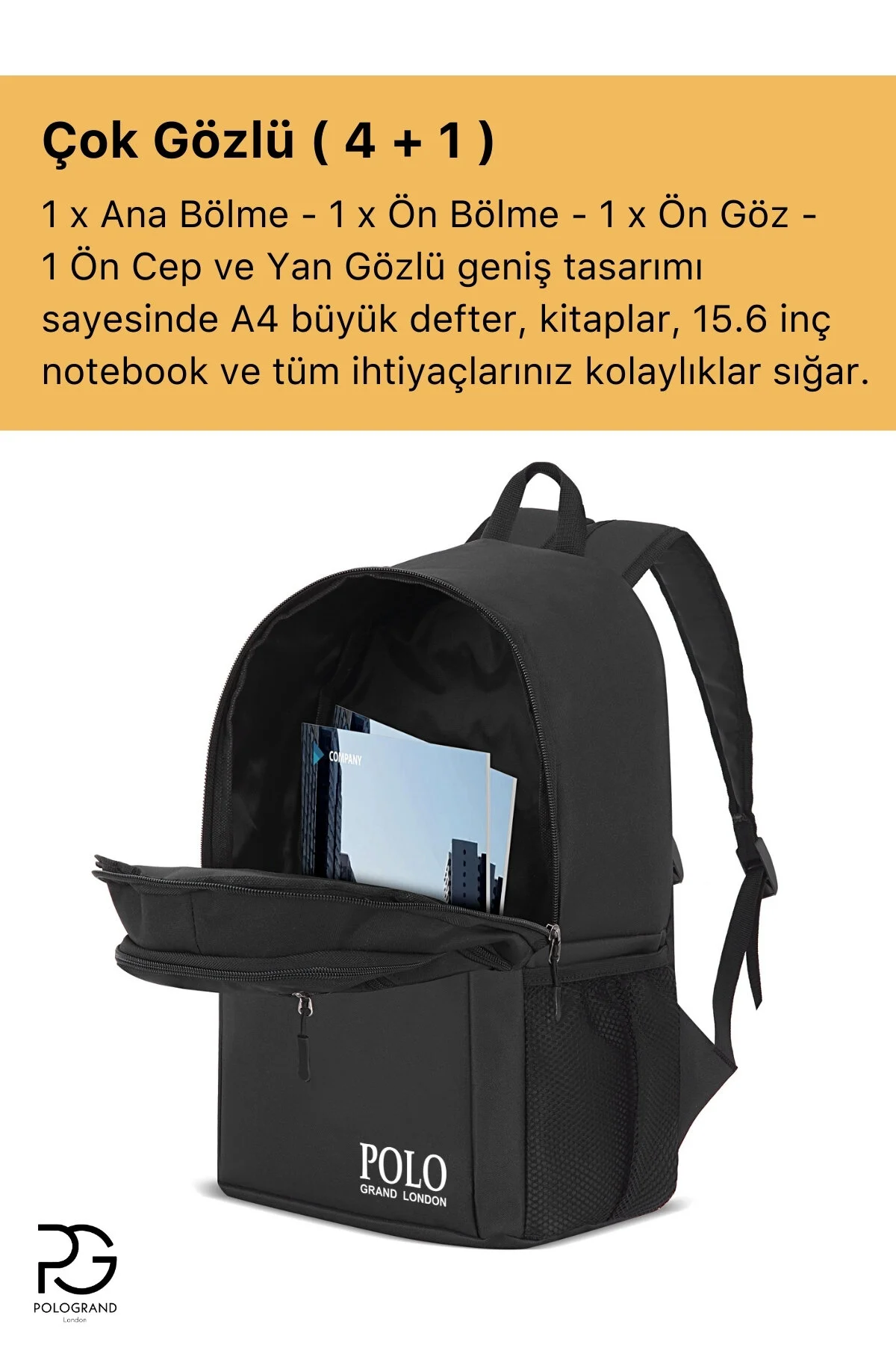 کوله پشتی مسافرتی و استفاده روزانه لپ تاپ دوره ورزشی ضد آب چند چشمی UNISEX اصل POLOGRAND London