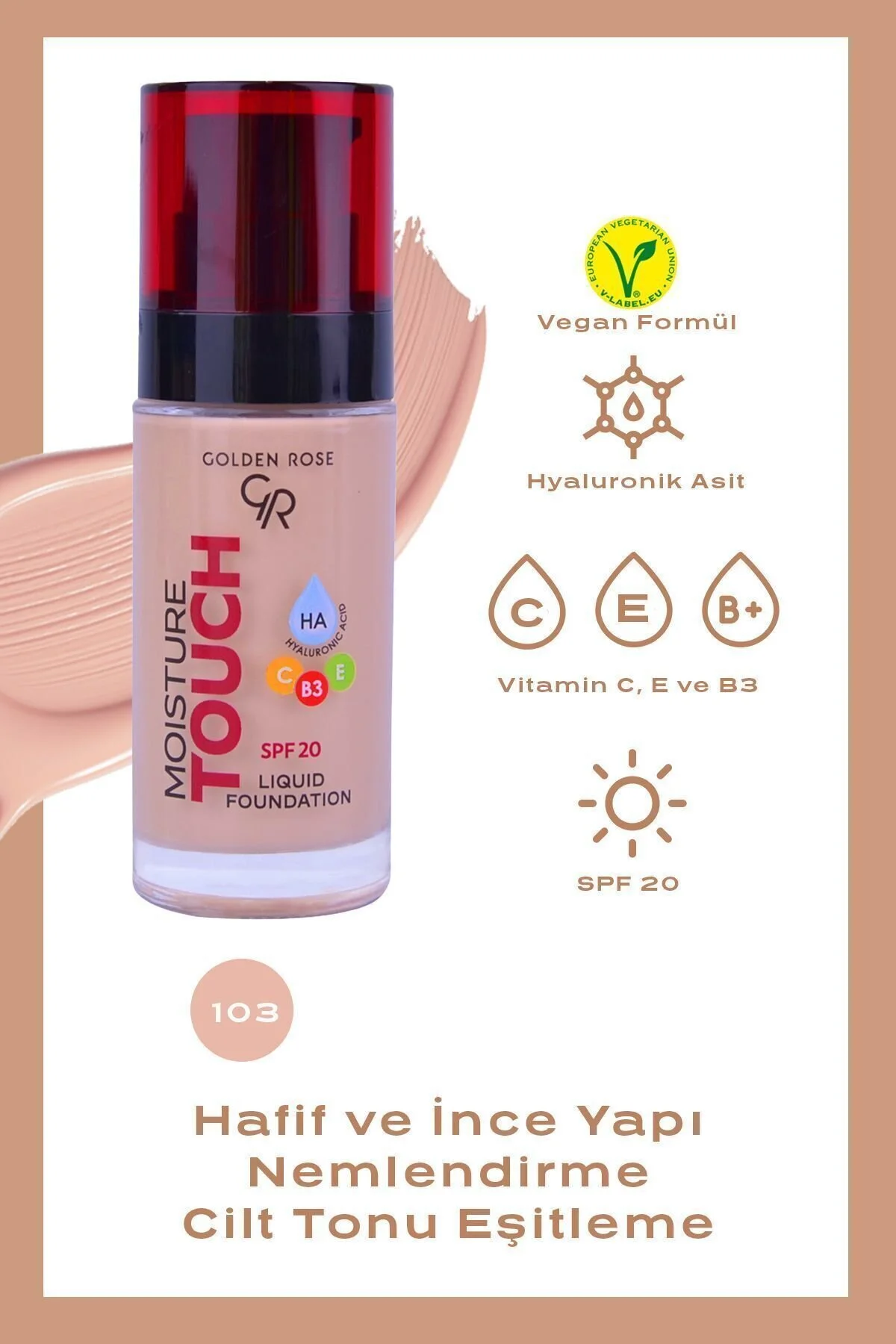 کرم پودر بنیاد مایع TOUCH SPF20 103 مؤثر مرطوب کننده Golden Rose