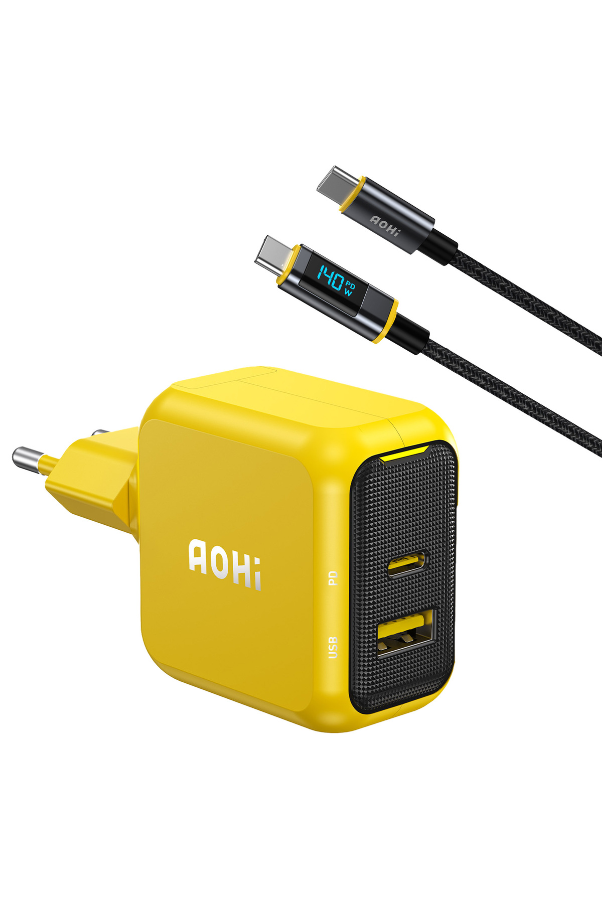 شارژر آداپتور شارژ پورت MAGCUBE 67W 2 صفحه نمایش 140W LED NYLON BRAIDE Aohi - Aohi - شارژر