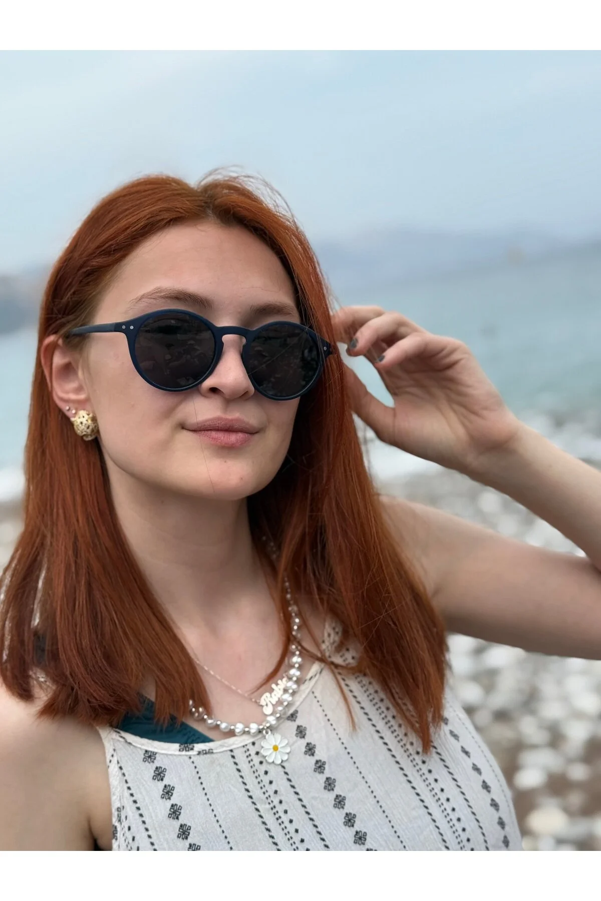 عینک آفتابی مردانه و زنانه NAVY BLUE MATTE ROUND FRAMED MODEL UNISEX Ferrucci