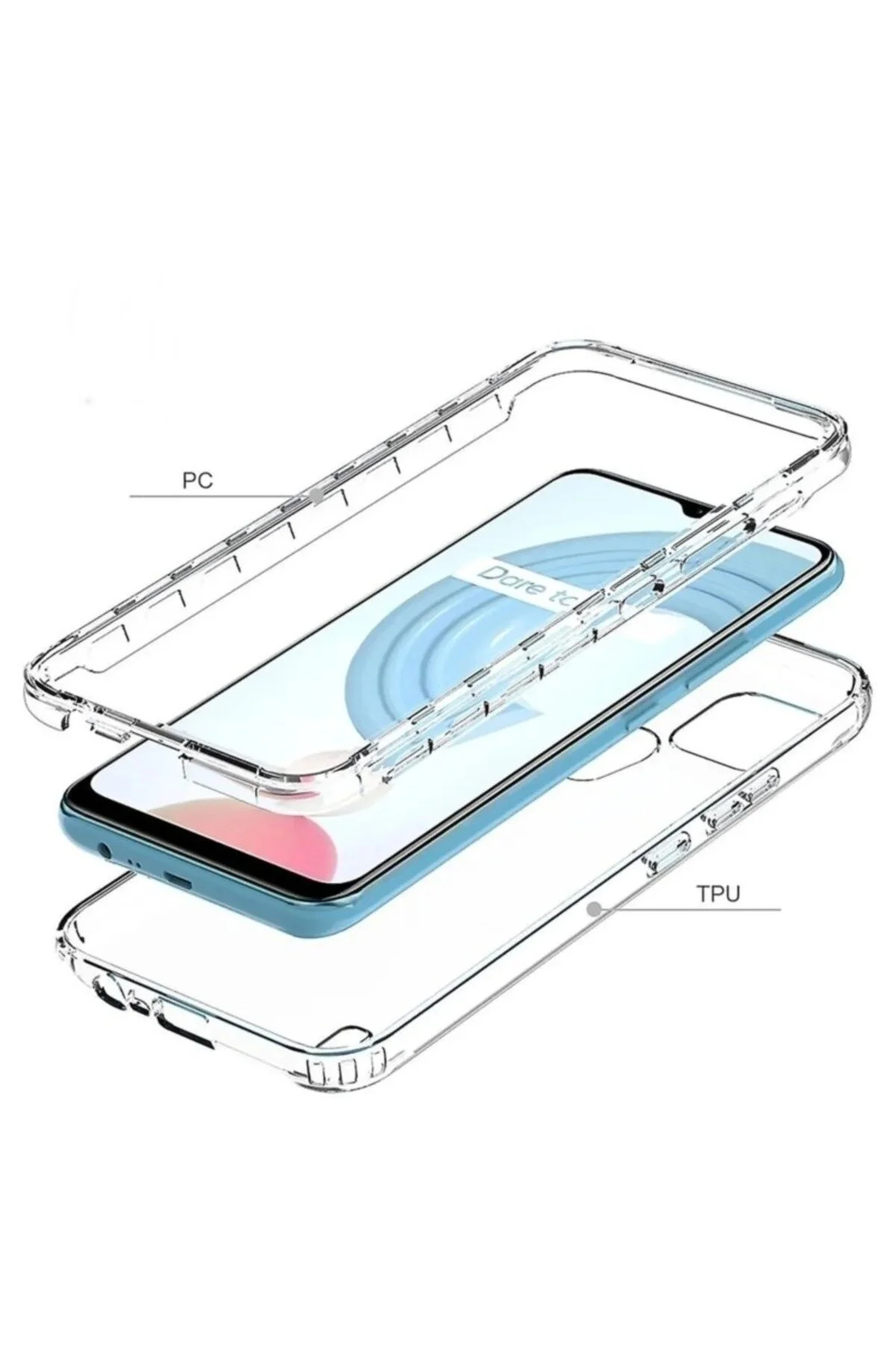 کاور و قاب محافظ REALME C25Y در جلو پشت 360 میکای سخت سیلیکونی شفاف Apsuwa