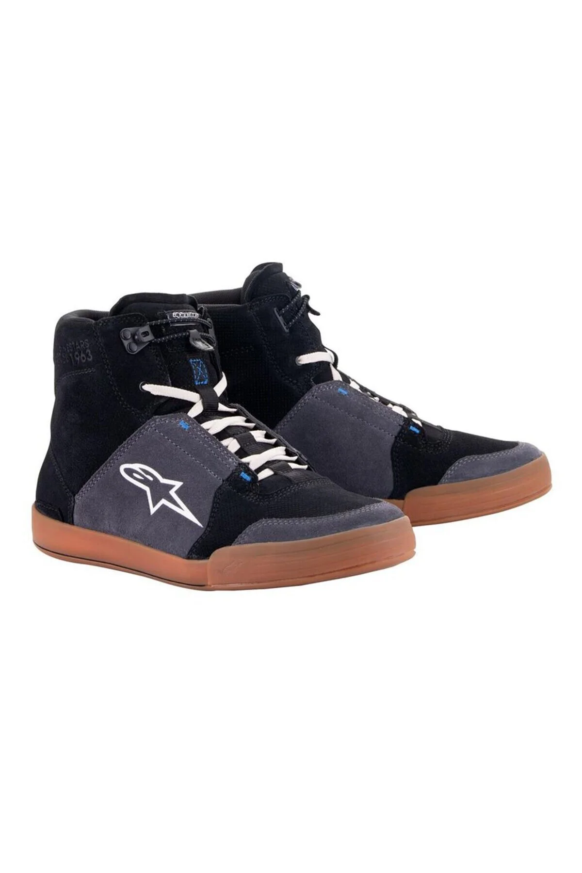 کفش و بوت موتورسیکلت مردانه زنانه قایق موتور سیکلت محافظت شده کروم آبی سیاه Alpinestars