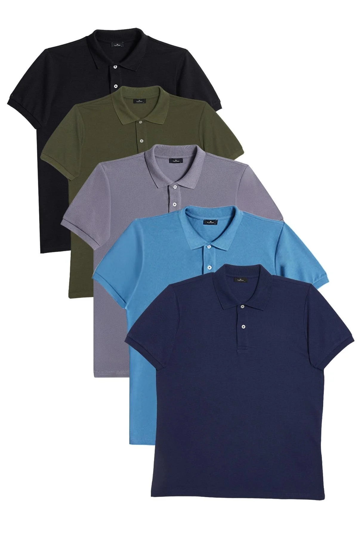 تی شرت یقه پولو مردانه 5 بسته بندی مردان NAVY BLUE MAVI HAKI BLACK SLIM FIT پنبه FLAT PIKE POLO YAKA Tudors