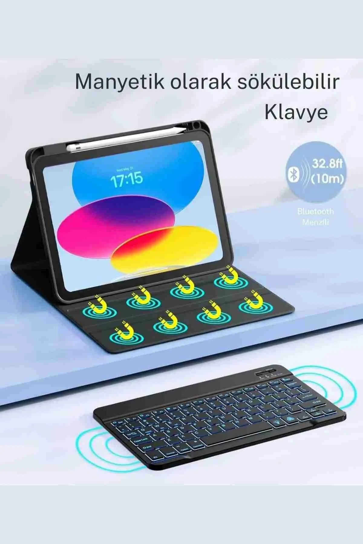 کاور تبلت IPAD 10.2 7 8 9 GENERATION , TABLET CASE WITH KEYBOARD سازگار Fuchsia
