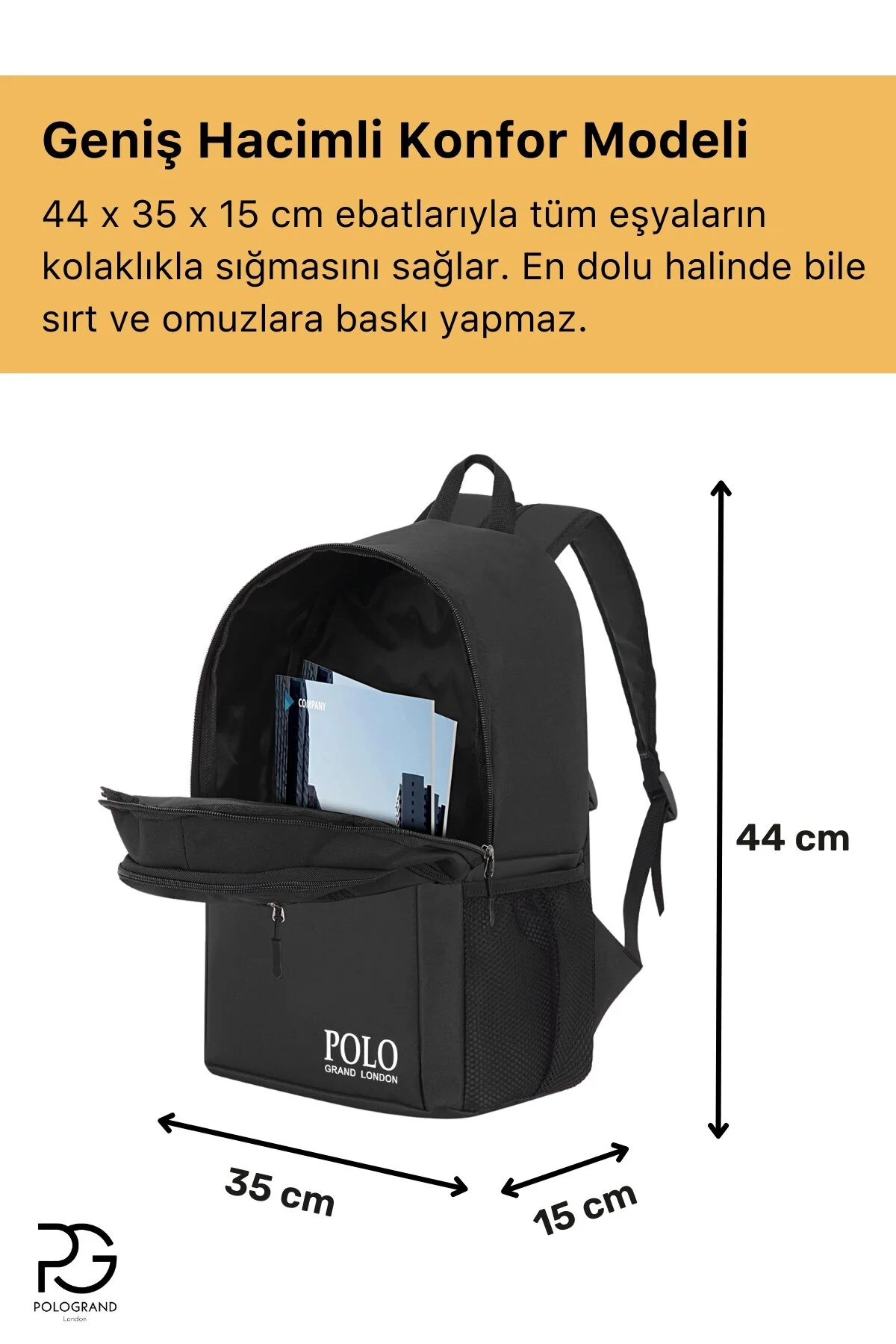 کوله پشتی مسافرتی و استفاده روزانه لپ تاپ دوره ورزشی ضد آب چند چشمی UNISEX اصل POLOGRAND London