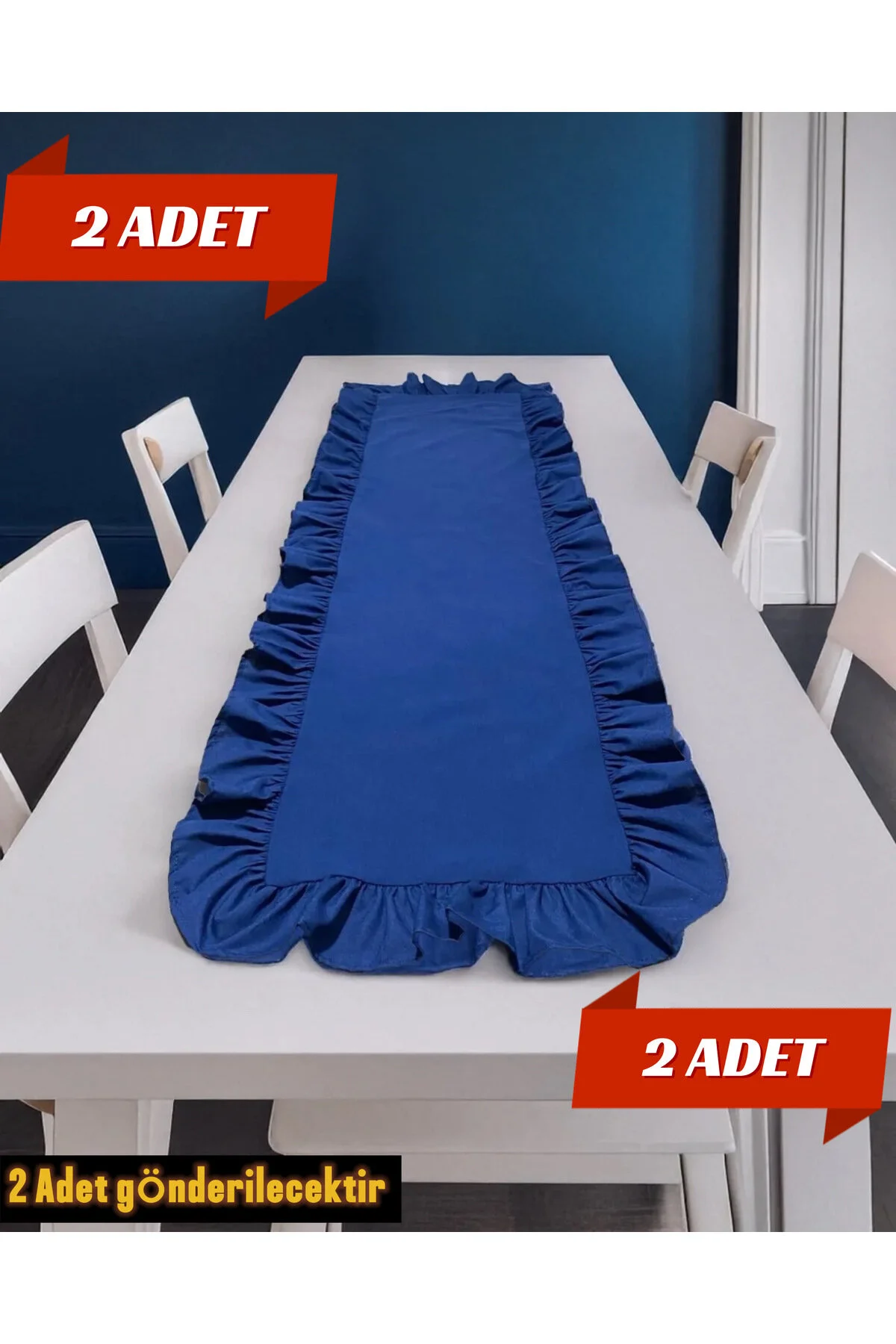 رانر و زیر بشقابی 2 RUFFLE VINTAGE BLUE 40X110 سانتی متر ÇIQRIK HOME