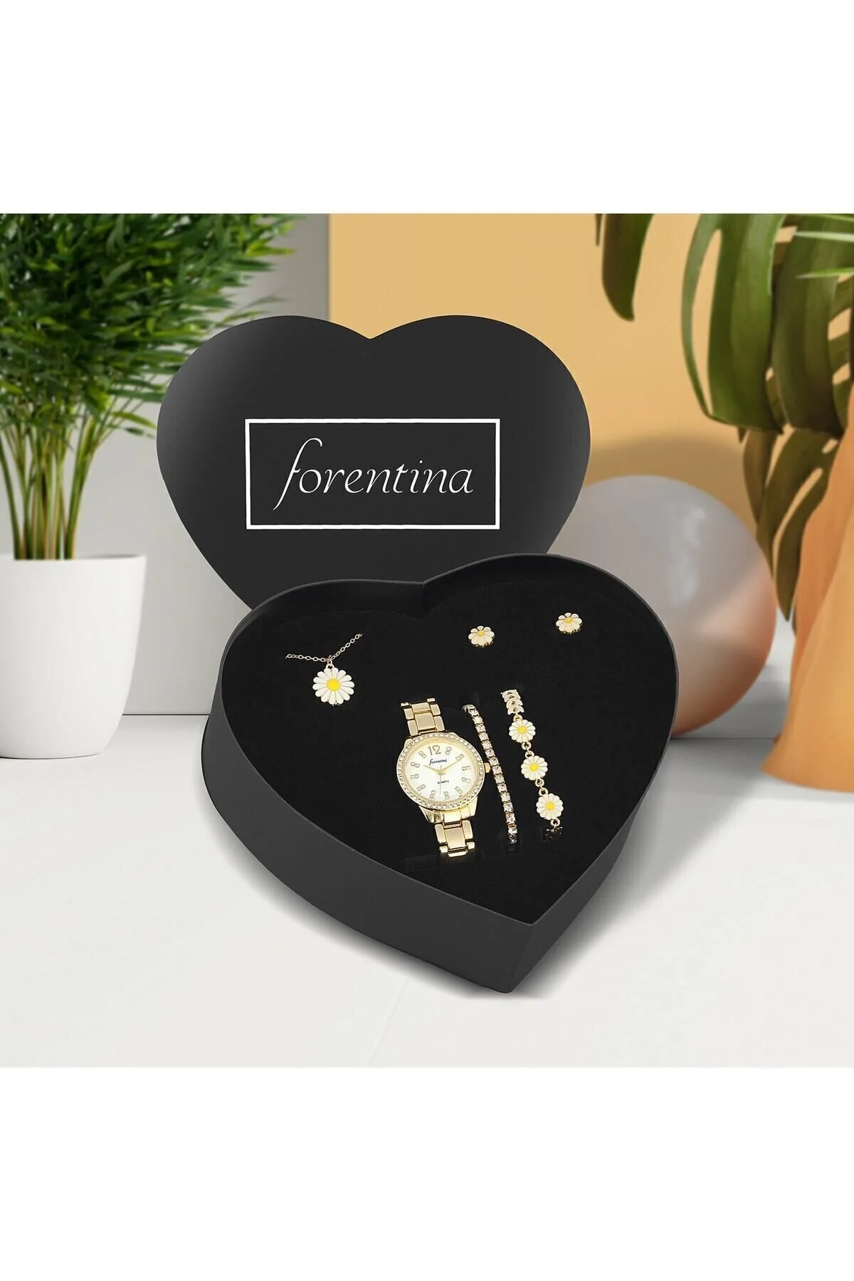 ست فشن زرد زنانه هدیه جنجالی گردنبند دیزی مجموعه مچ بند Forentina