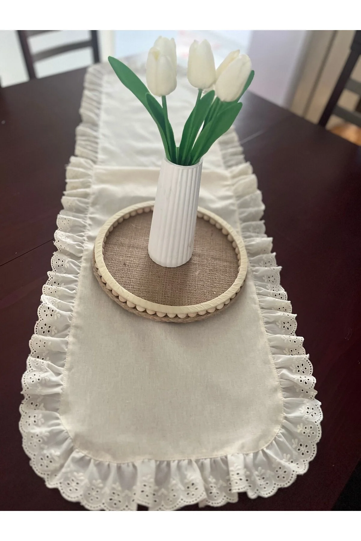 رانر و زیر بشقابی 100 ٪ دونده کتانی خام پنبه طبیعی 40X140 سانتی متر NURGİTA HOME