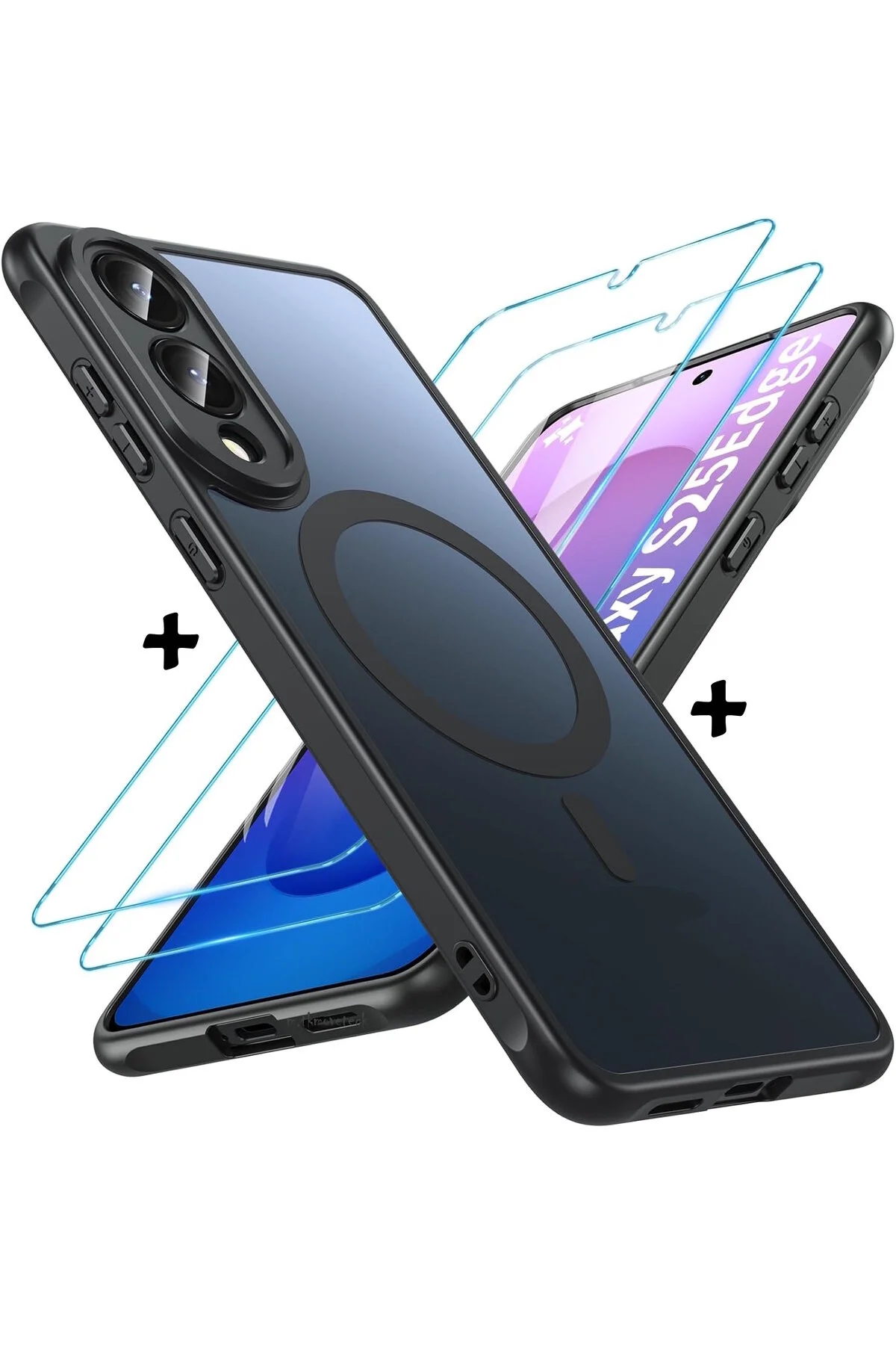 کاور و قاب محافظ مات سامسونگ GALAXY S25 EDGE با ویژگی شارژ لبه رنگی + ست شیشه صفحه نمایش m.tk moveteck