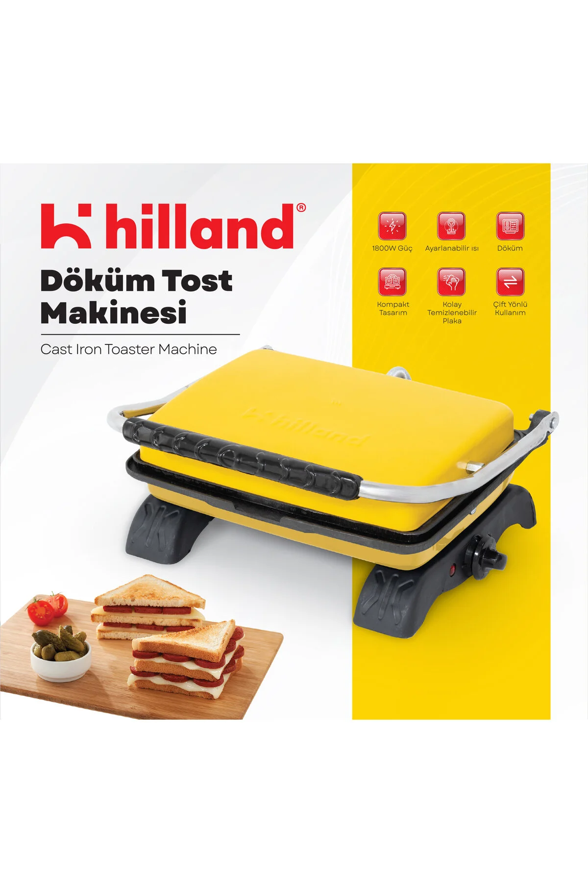 دستگاه ساندویچ و تست توستر بشقاب 100% چدنی ارگانیک با هدیه برس تمیز کننده اورجینال hilland