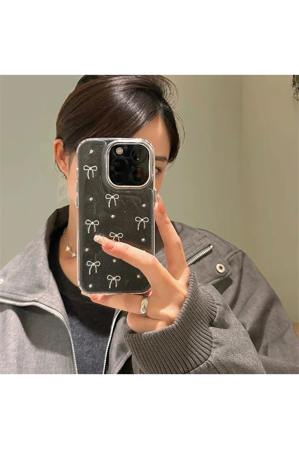 کاور و قاب گوشی شفاف گلیتر گیلاس کمان اپوکسی برجسته سه بعدی فیگور سازگار با IPHONE 13 PROMAX emybox