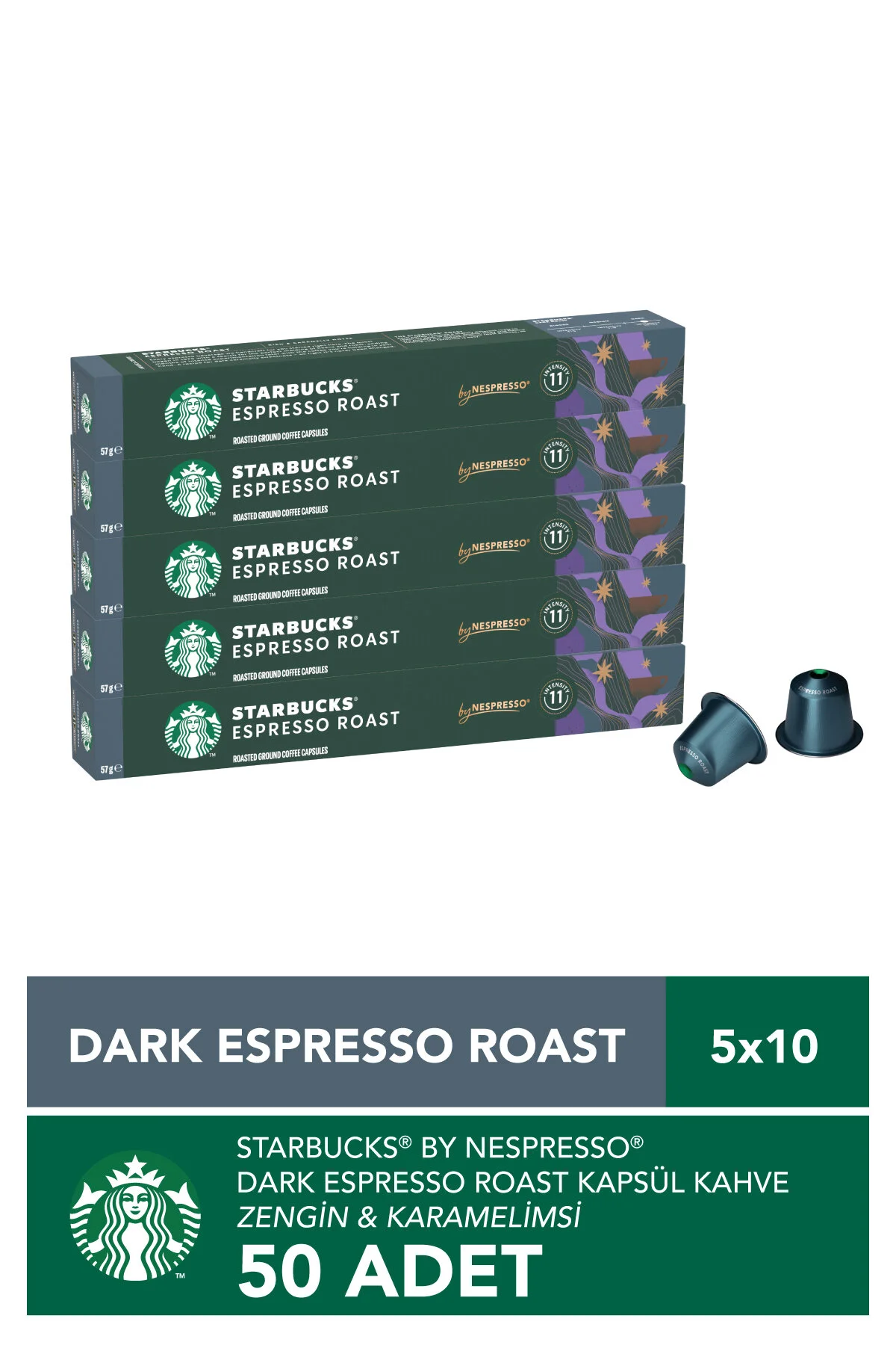 کپسول قهوه سازگار با نسپرسو توسط NESPRESSO DARK ESPRESSO ROAST CAPSULE COFFEE 5 X 10 عدد استارباکس Starbucks