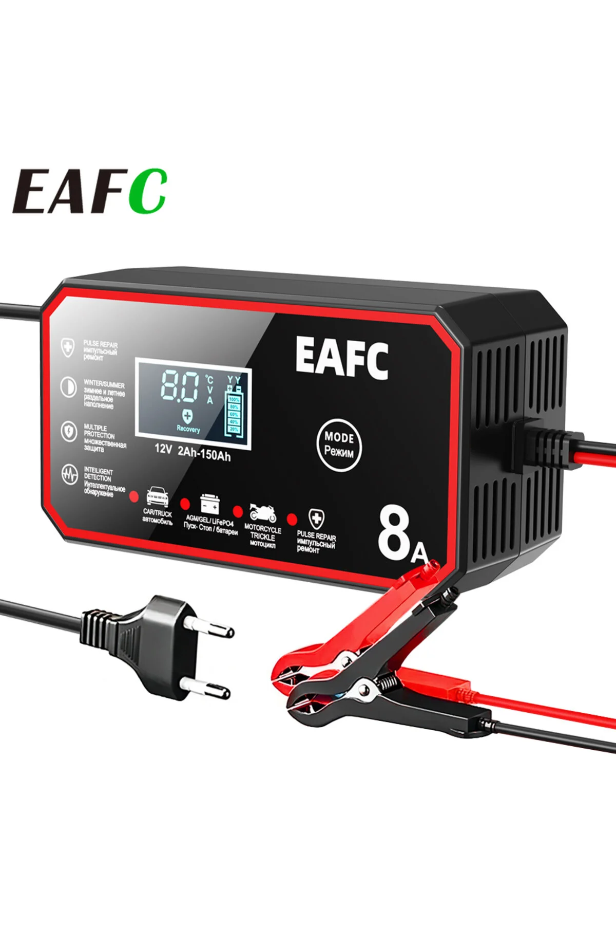 شارژر باتری EAFC 12 V 8A دستگاه هشدار دهنده وسیله نقلیه هوشمند پالس شارژ سریع MOTO AGM Shem