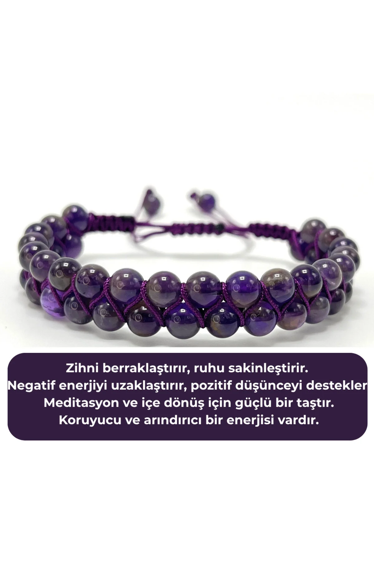 دستبند فشن CERTIFED AMETHYST دو ردیفه سنگ طبیعی ماکرامه قابل تنظیم اندازه YILDIZ DOĞAL TAŞ