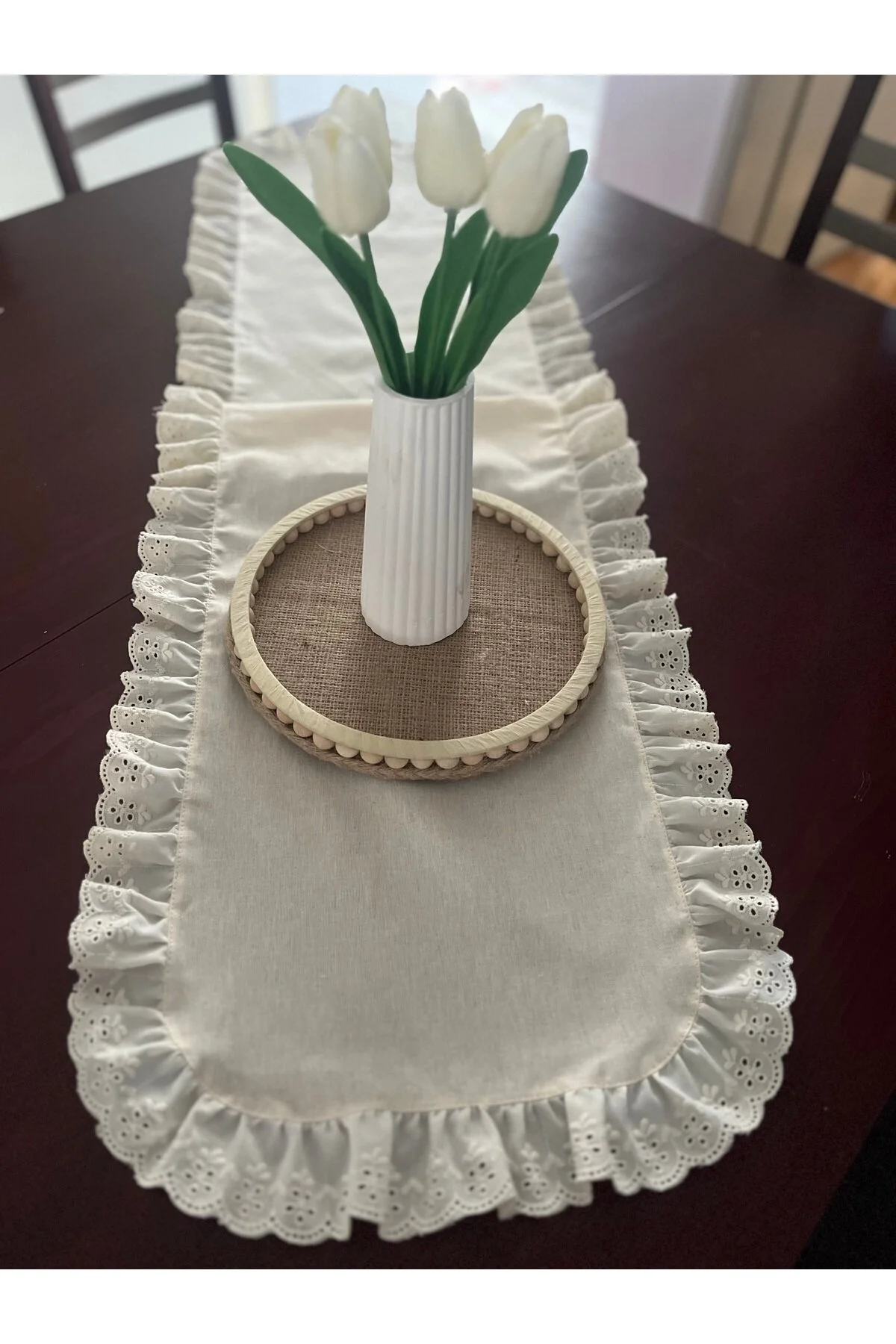 رانر و زیر بشقابی 100 ٪ دونده کتانی خام پنبه طبیعی 40X140 سانتی متر NURGİTA HOME