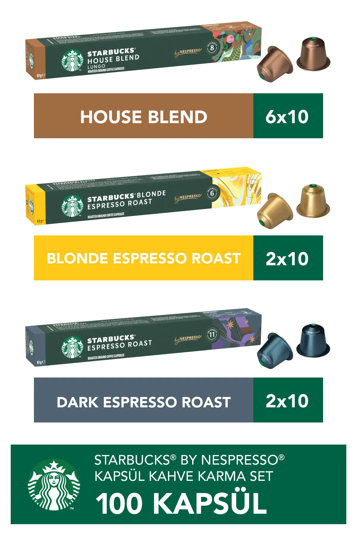 کپسول قهوه نسپرسو سازگار با هاوس ترکیب 60 اسپرسو تیره 20 بلوند استارباکس Starbucks