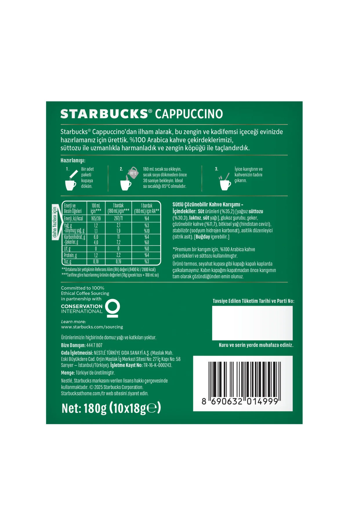 قهوه فوری میکس پرمیوم کاپوچینو 3 X بسته 10 تایی 10X18 گرم استارباکس Starbucks