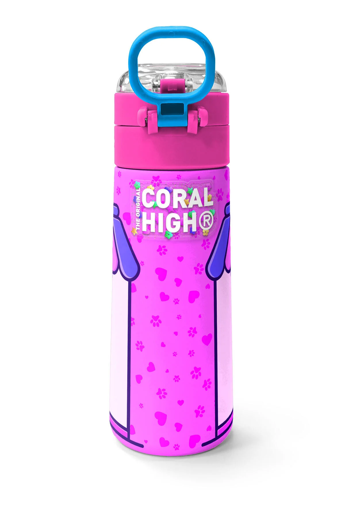 قمقمه و فلاسک استیل طرحدار سگ گربه بچه با نی نوشیدنی مستقیم 500 میلی لیتری 31810 Coral High