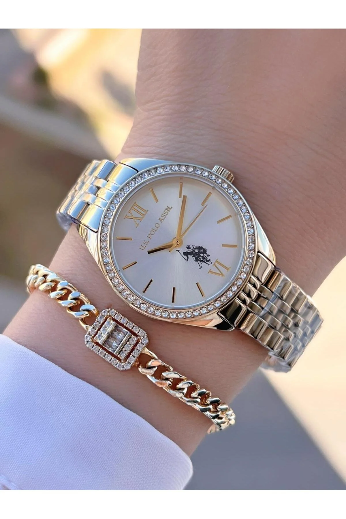 ساعت U.S.POLO ASSN STEEL STRAP 2 سال گارانتی 3 ATM ضد آب مچی زنانه + دستبند UA.2085.M05 U.S. Polo Assn.