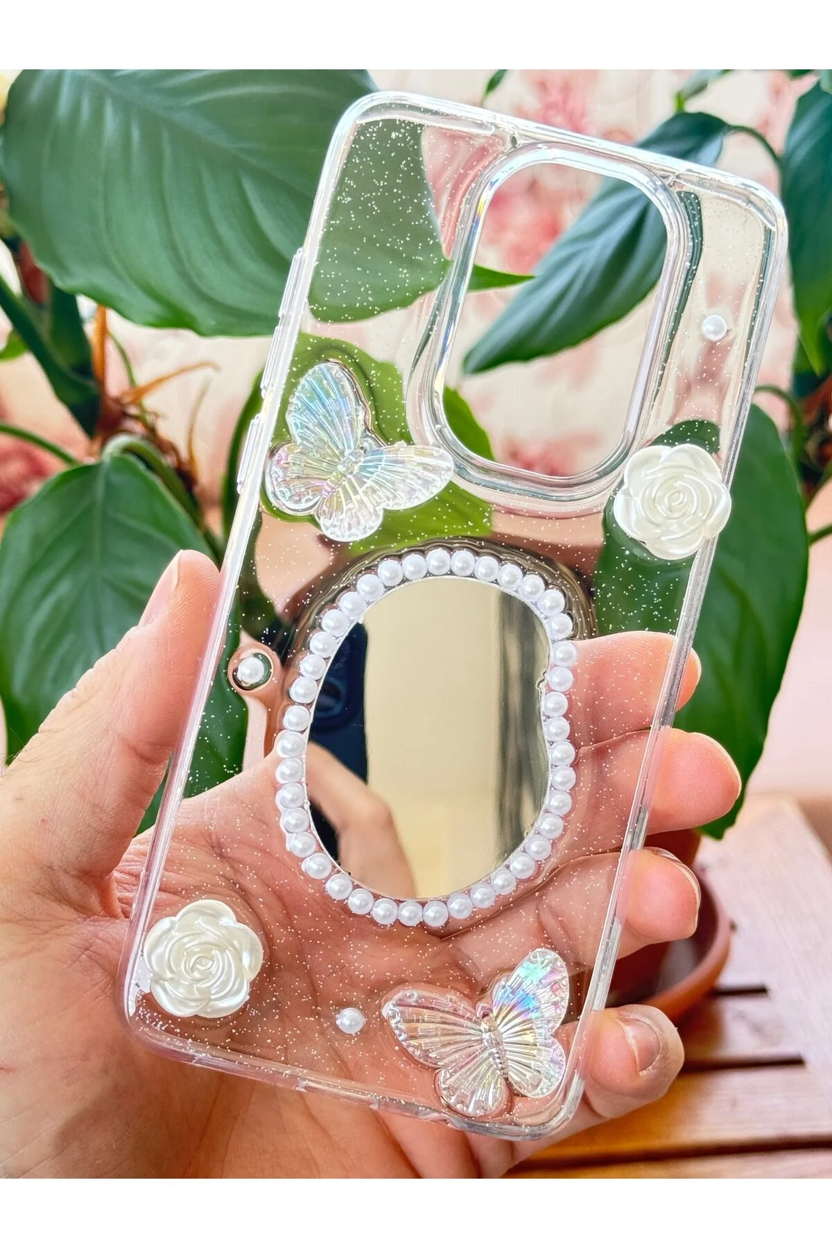 کاور و قاب روکش سیلیکونی طرح شفاف شیائومی REDMI NOTE 8 PRO CASE 3D BUTTERFLY ROSE MIRRORED GLITTER Fibaks