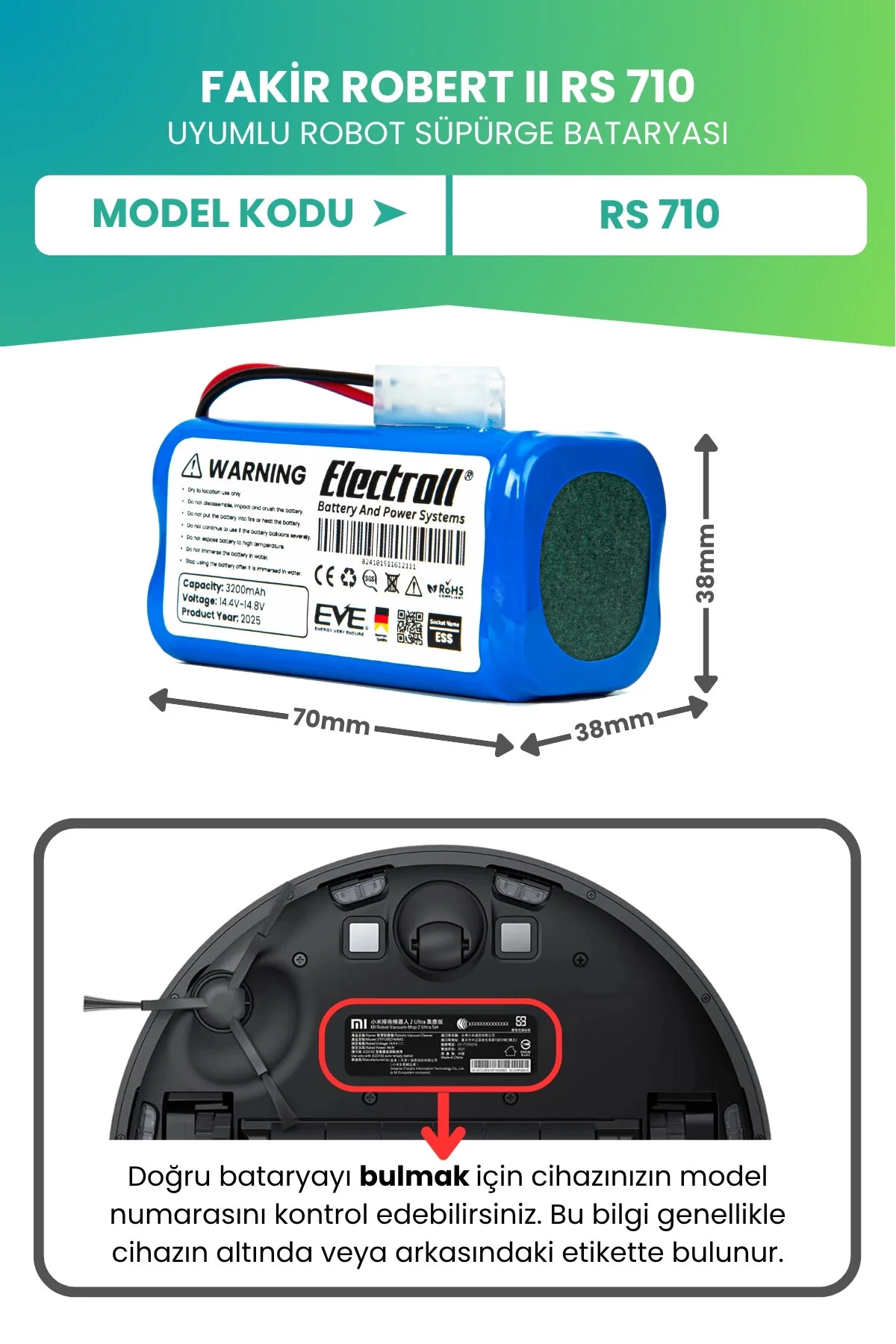 باتری و شارژر سازگار با 710 روپیه FAKIR ROBERT II ظرفیت فوق العاده بالا ربات جاروبرقی 3200MAH ELECTROLL