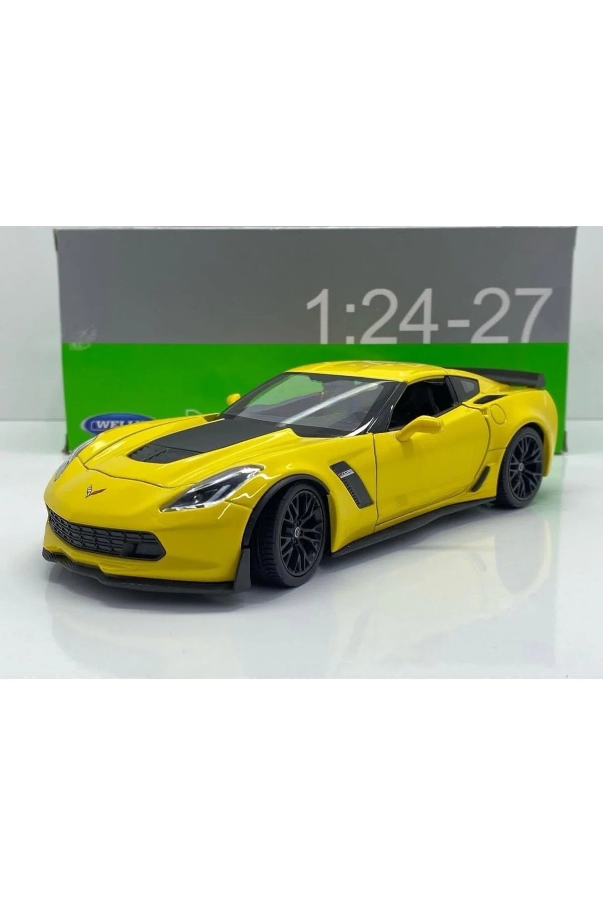 مدل خودرو خودروی فلزی DIECAST دارای مجوز 1.24 CORVETTE Z06 زرد رنگ WELLY 17CM 18CM اورجینال WELLY