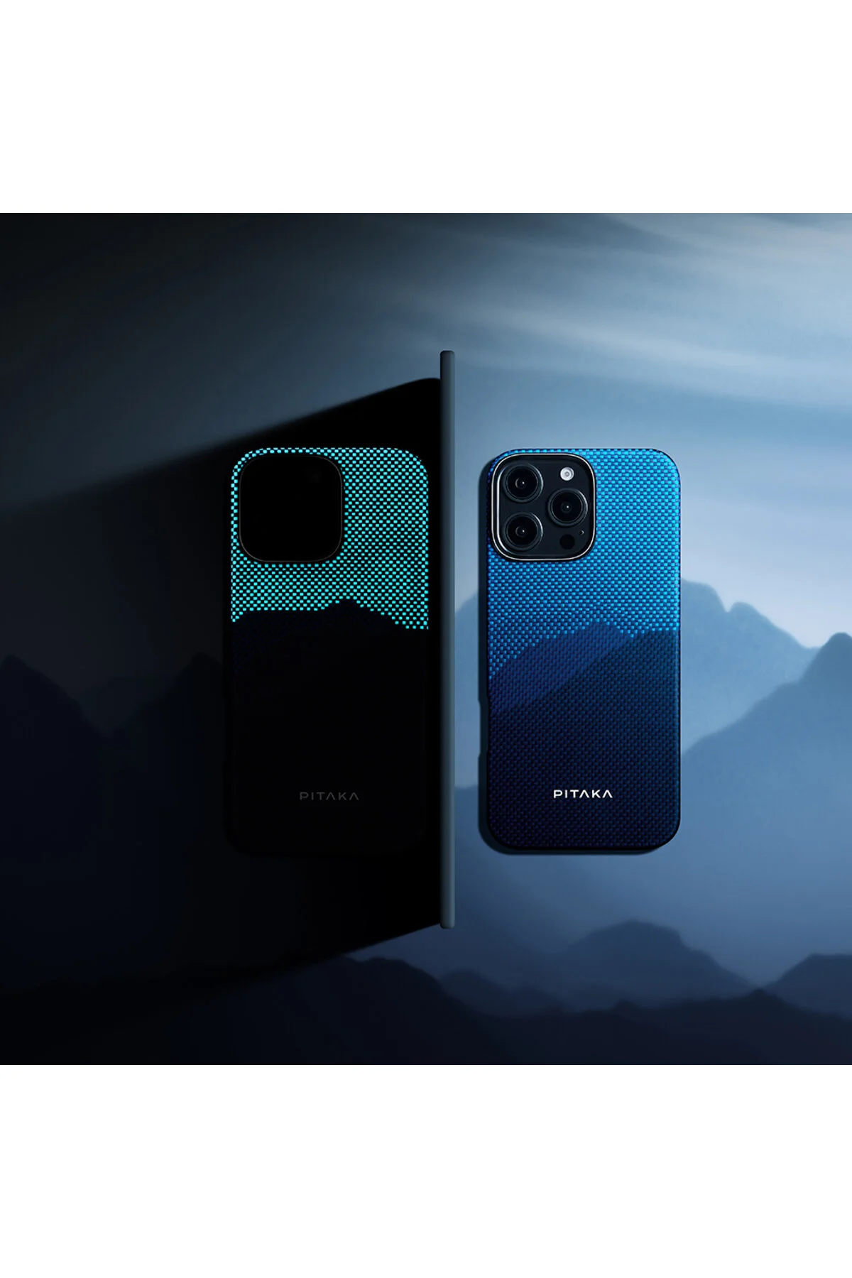 کاور و قاب IPHONE 15 PRO MAX CASE M سازگار LUMINTEX PHOSPHORUS ARAMID فیبر پیتاکا بر فراز افق آبی PITAKA