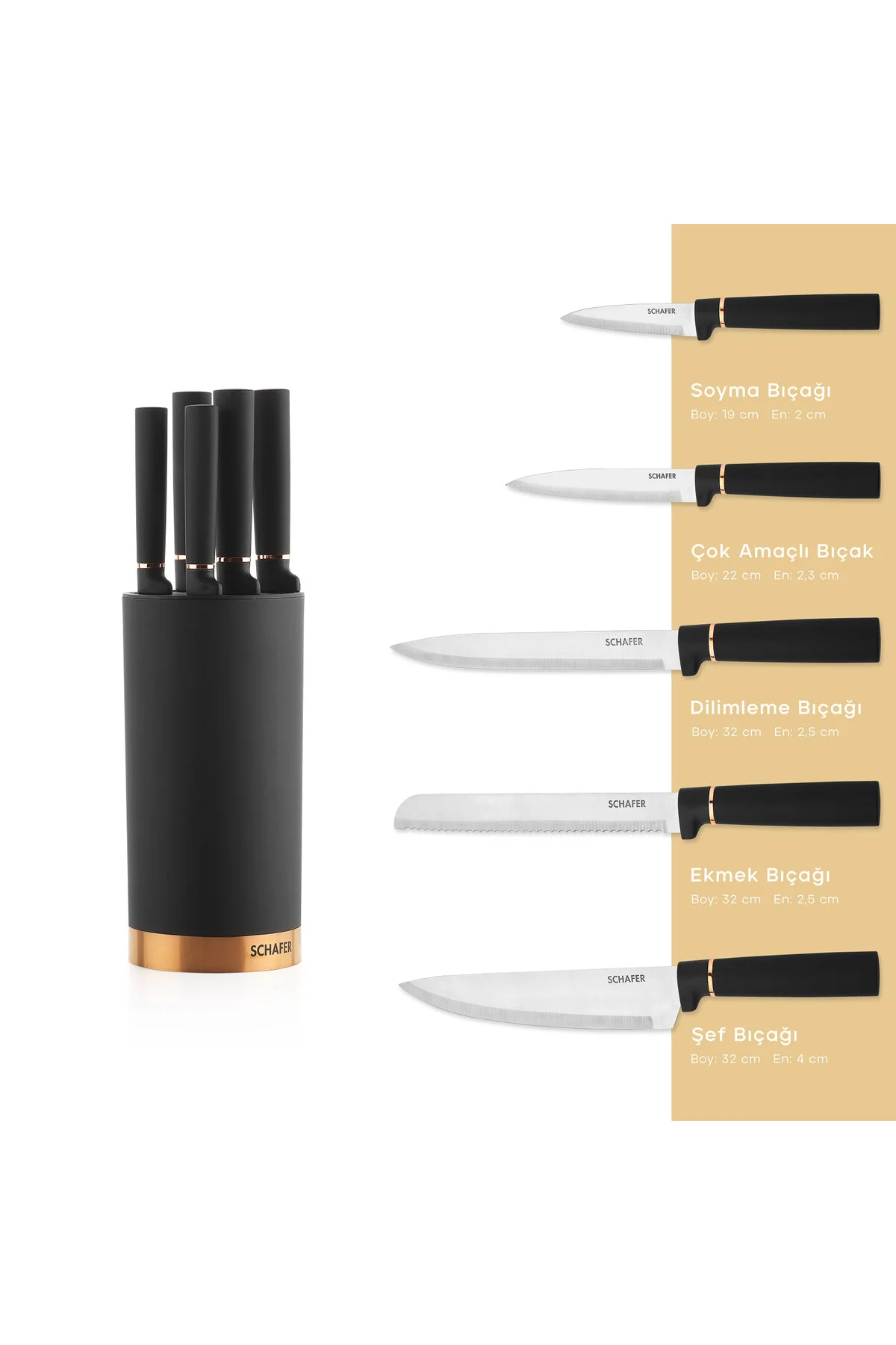 چاقو و ست FORGE BLOC KNIFE مجموعه 6 قطعه BLACK02 Schafer