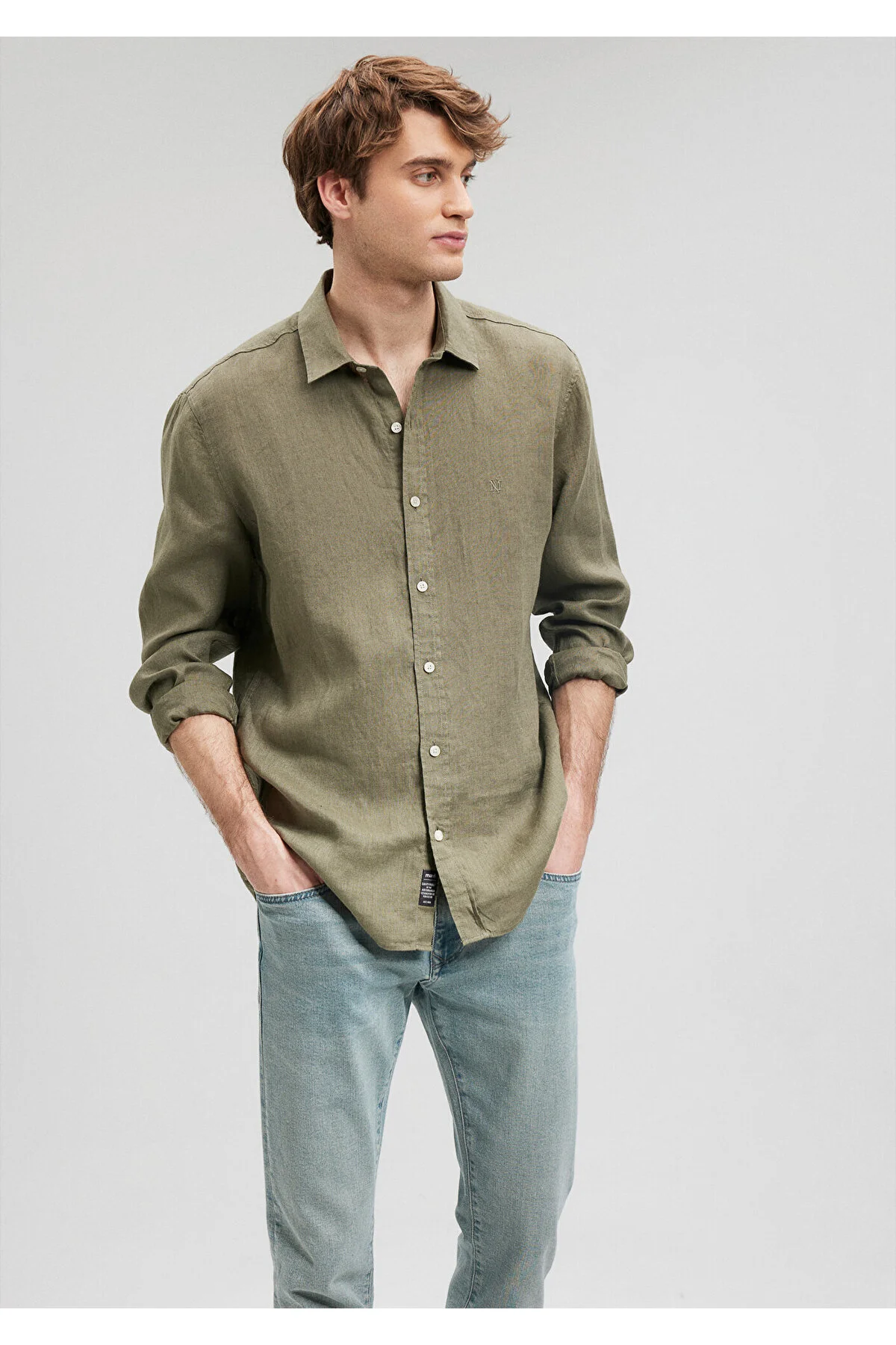 پیراهن بلوز دکمه دار KHAKI KENTEN SLIM FIT برش باریک Mavi