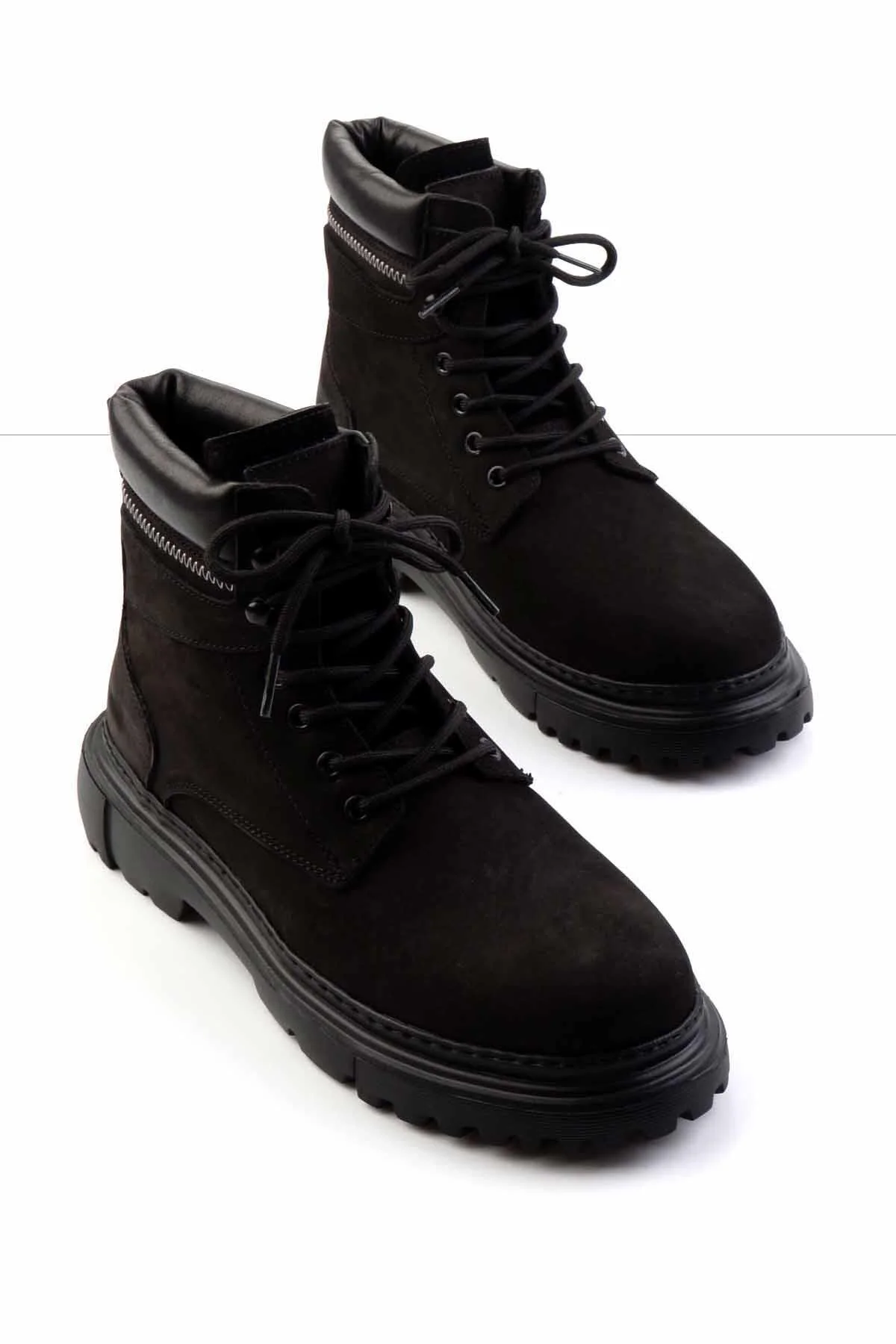 چکمه و بوت مردانه چرم اصل مشکی NUBUCK Bambi