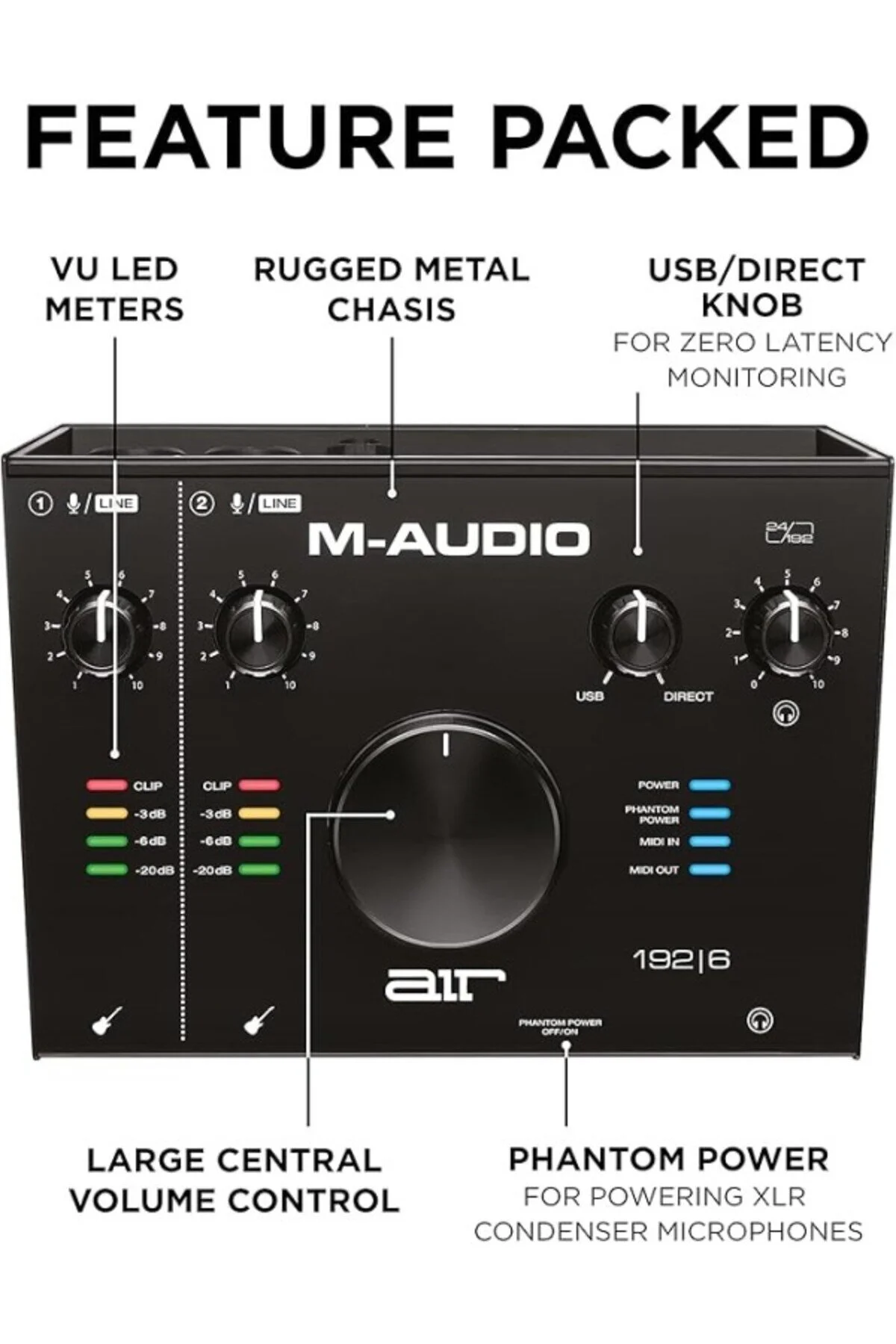 فناوری ضبط رابط صدا M AUDIO AIR192X6 USB MIDI برای سوابق با کیفیت استودیو ورودی های 2 XLR و خط ShopZum
