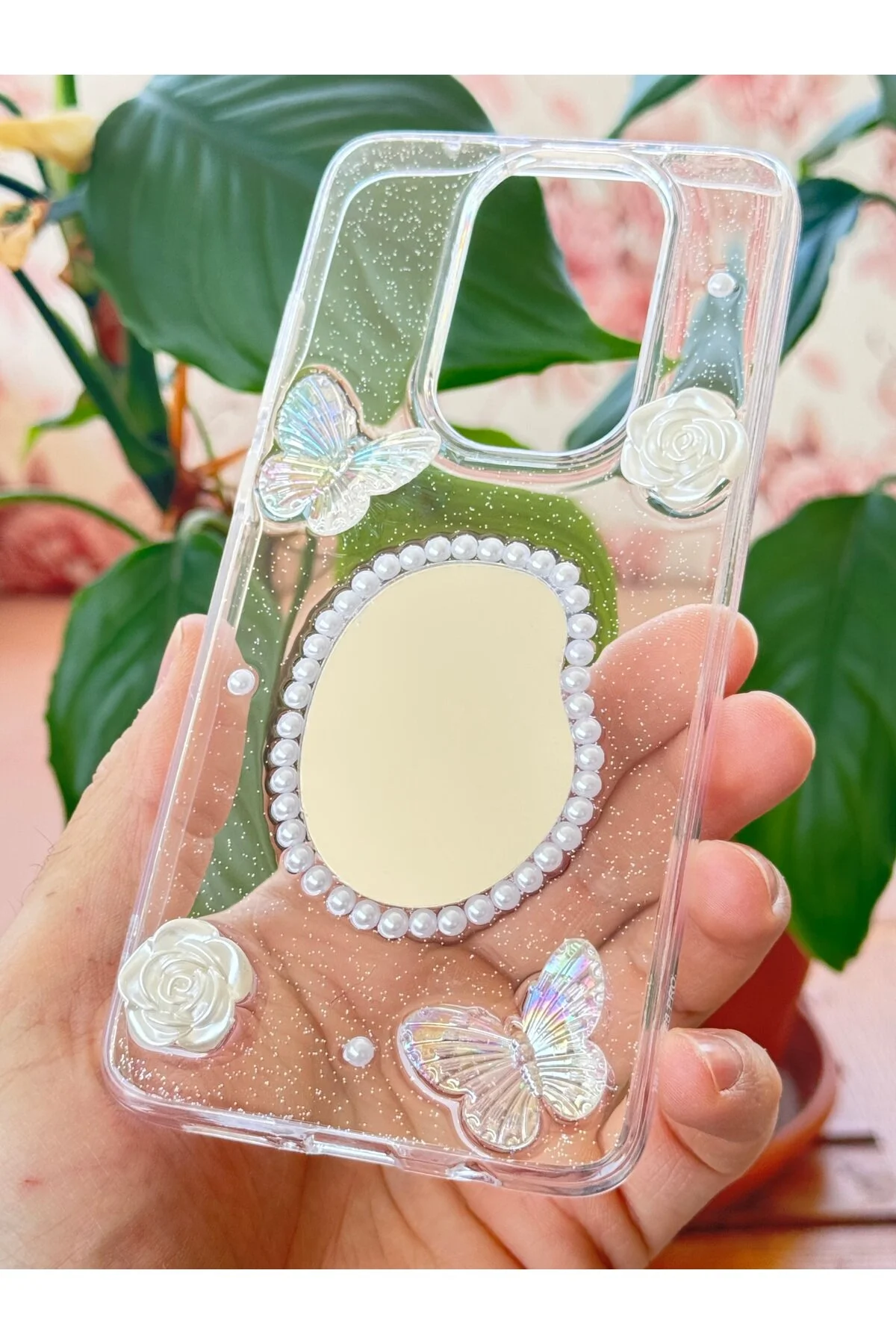 کاور و قاب روکش سیلیکونی طرح شفاف شیائومی REDMI NOTE 8 PRO CASE 3D BUTTERFLY ROSE MIRRORED GLITTER Fibaks