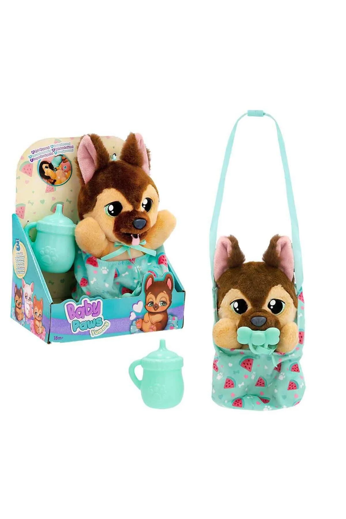 اسباب بازی های پشمی BAW03200 BABY PAWS YUMMY GERMAN SHEPHERD 18CM مخمل دار GIOCHI PREZIOSI