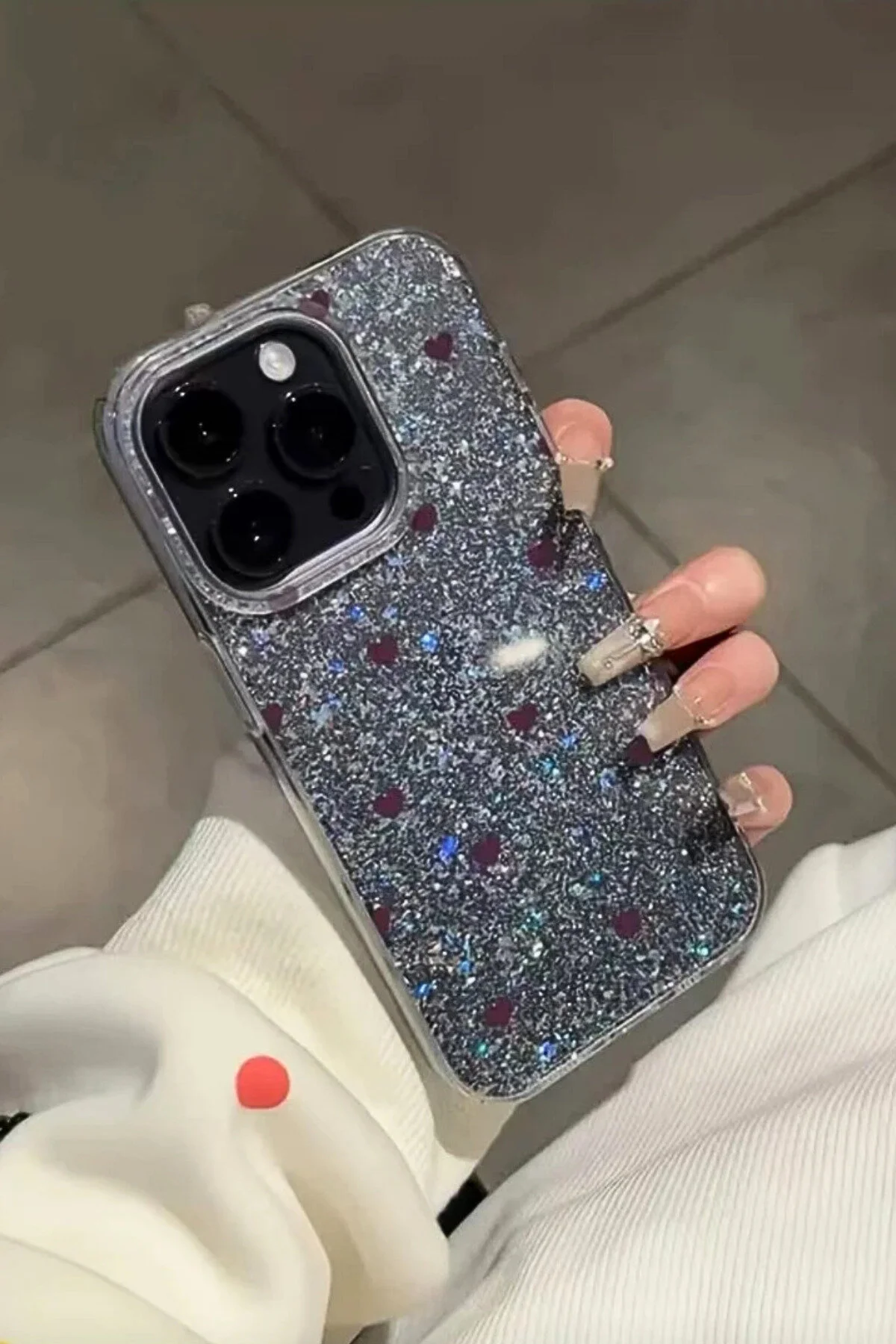 کاور و قاب گوشی پرمیوم براق شفاف بنفش TINY HEART GLITTER سازگار با آیفون 16 EWEC