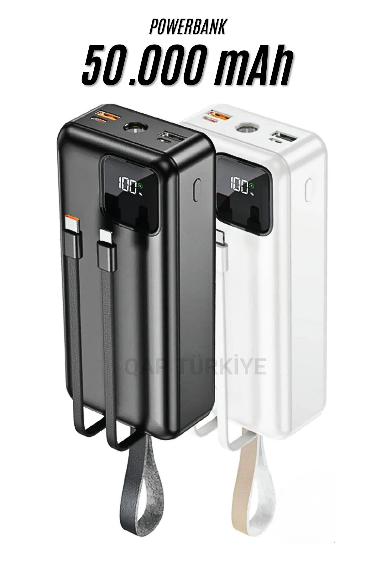 پاوربانک 50000 MAH PD 22 5W SELF WIRED سریع شارژ بانک پاور توربو اردوگاه با فانوس QAP