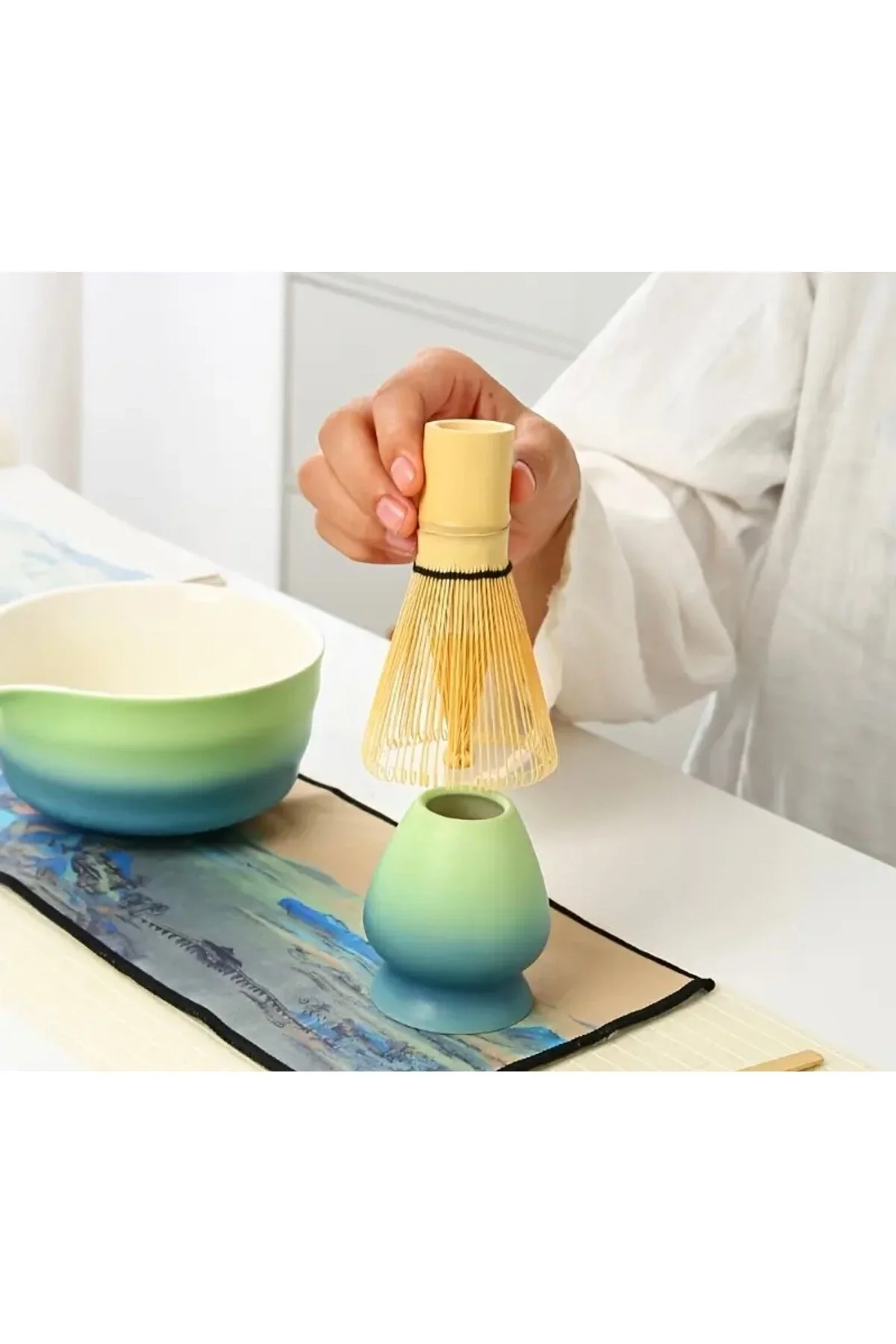 لیوان مجموعه چای MATCHA ژاپنی 7 قطعه BECKLERY کاسه سرامیکی مقیاس بامبو و سایر لوازم جانبی PERFORLLD